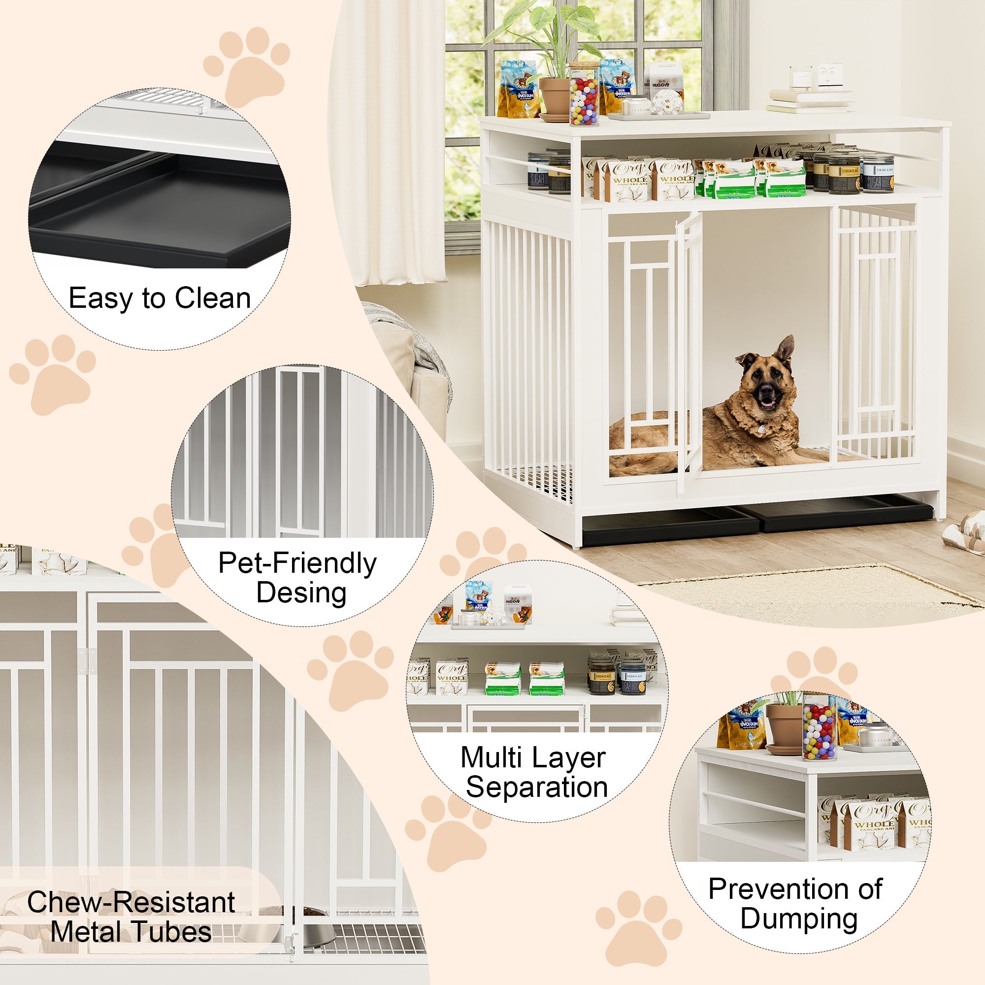 43.3 - inch wooden dog box furniture with compartments and storage - KiKiUMi