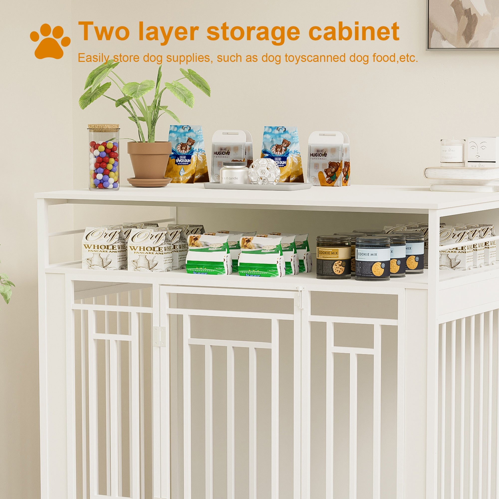 43.3 - inch wooden dog box furniture with compartments and storage - KiKiUMi