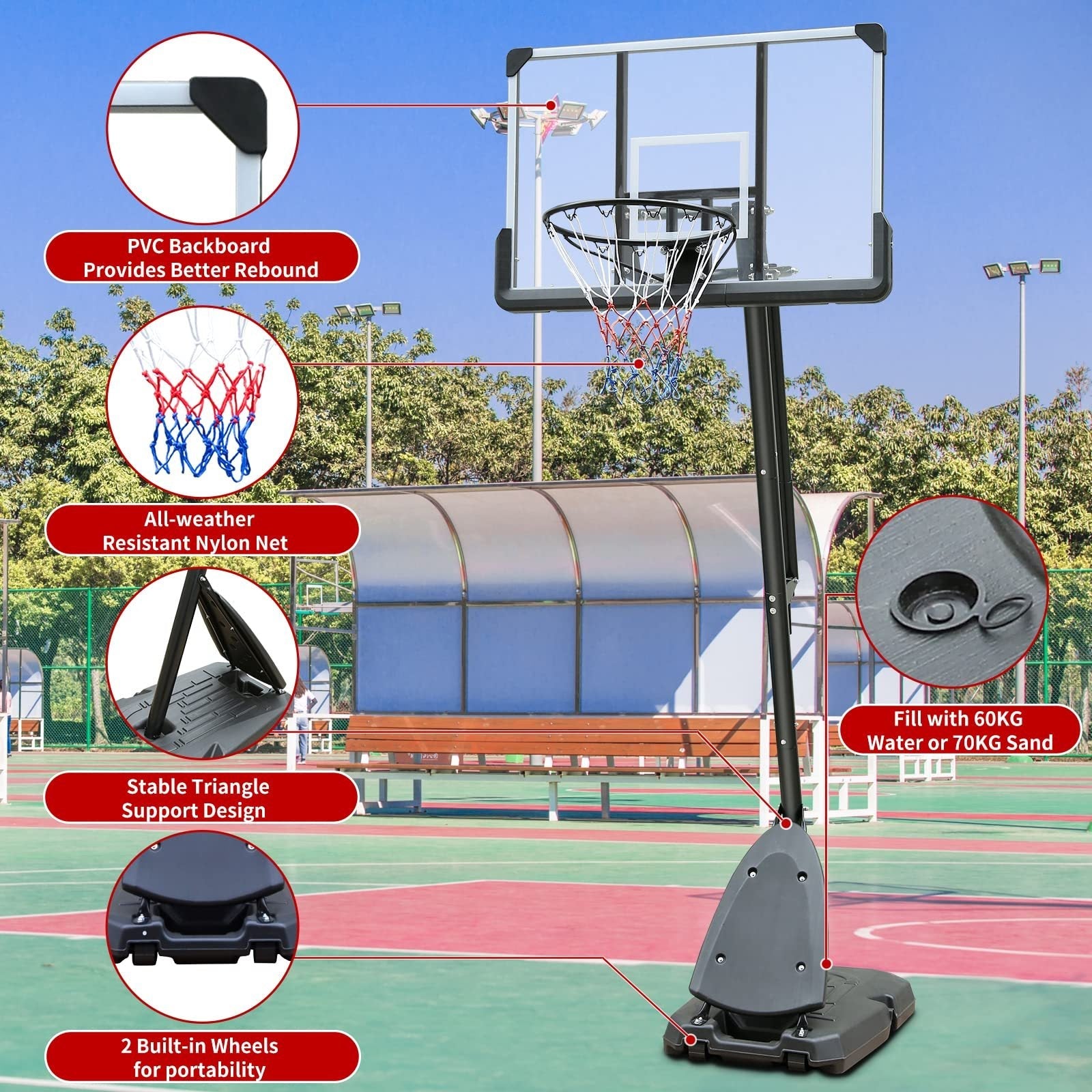 44 - inch backboard basket portable basketball target system - KiKiUMi