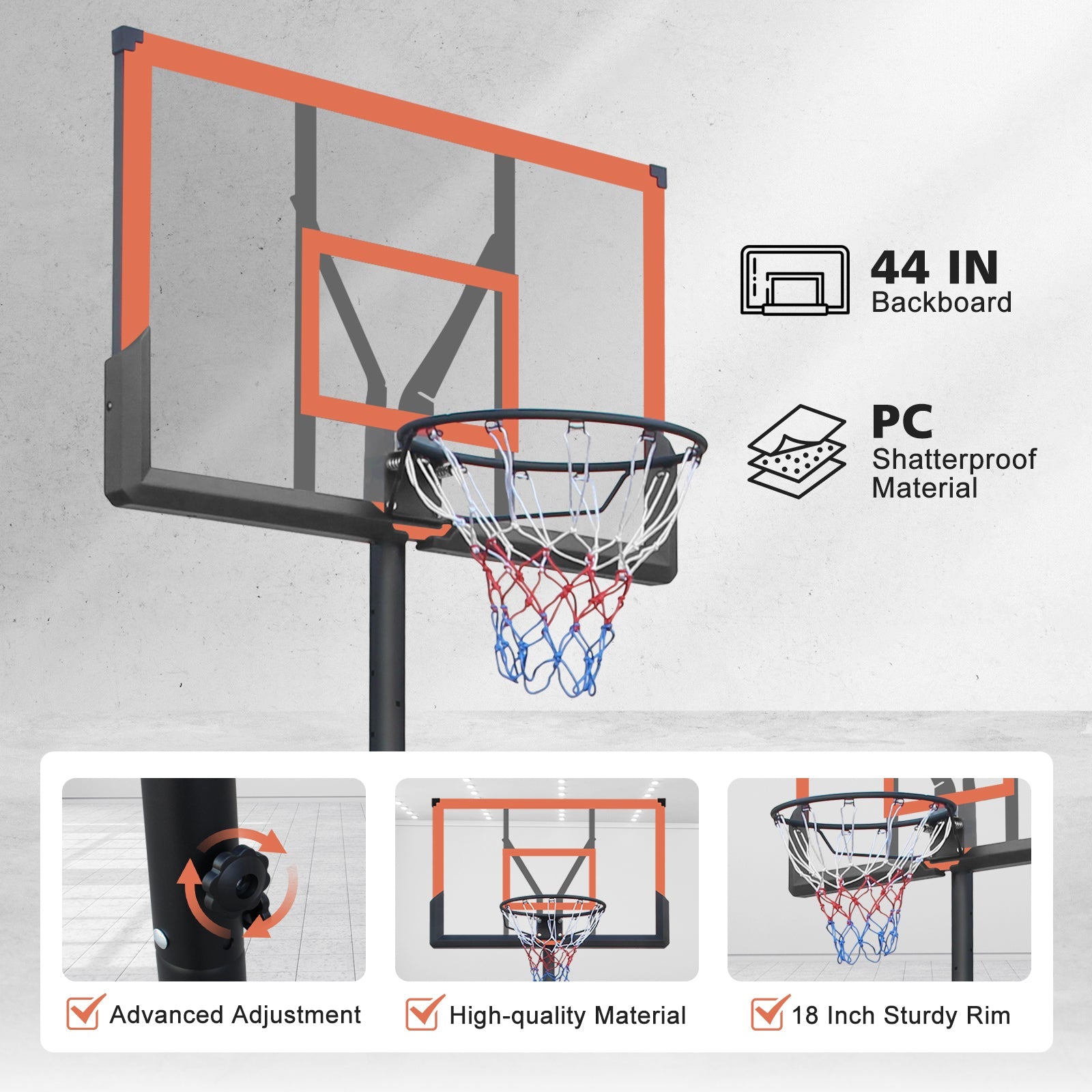 44 - inch orange adjustable portable basketball stand - KiKiUMi