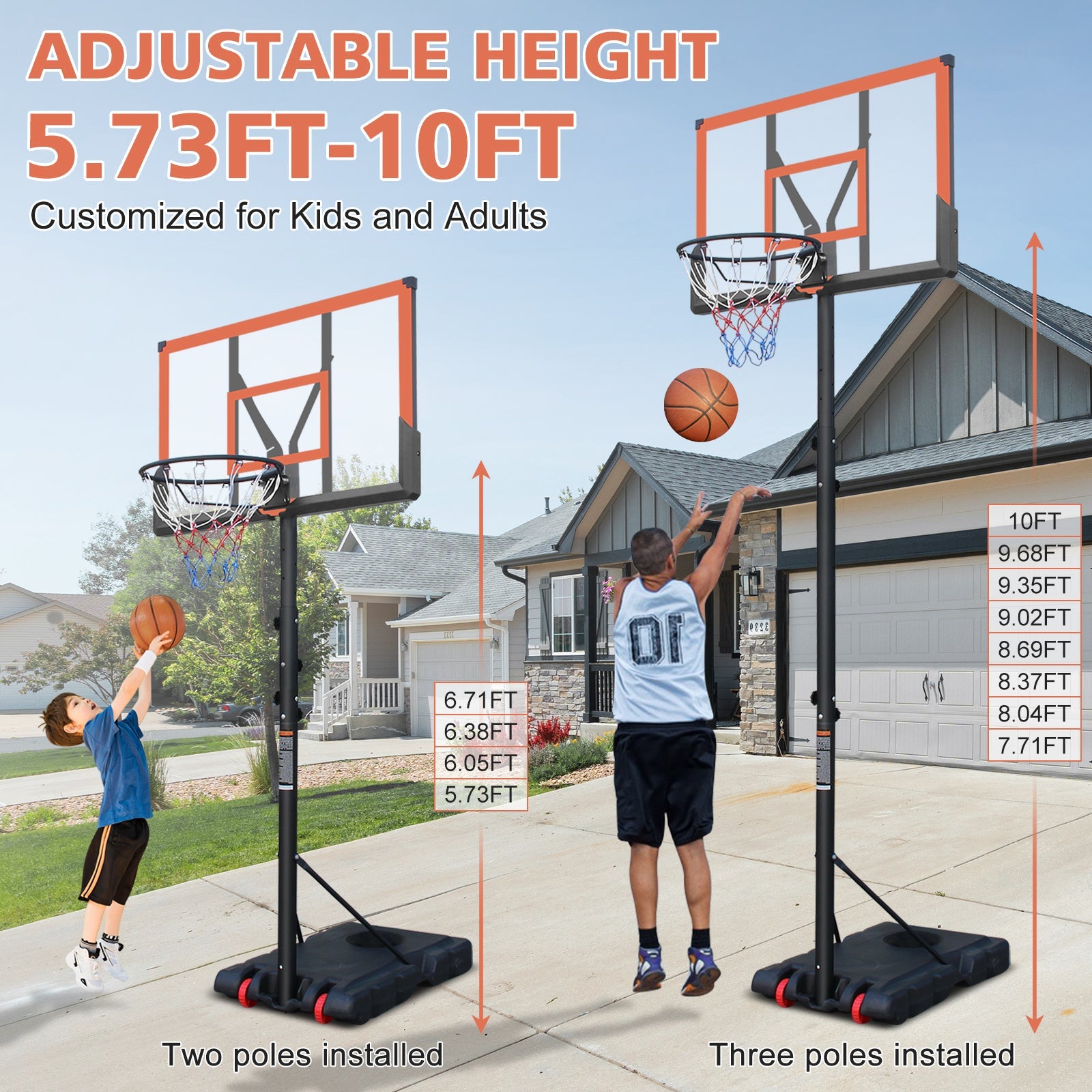 44 - inch orange adjustable portable basketball stand - KiKiUMi