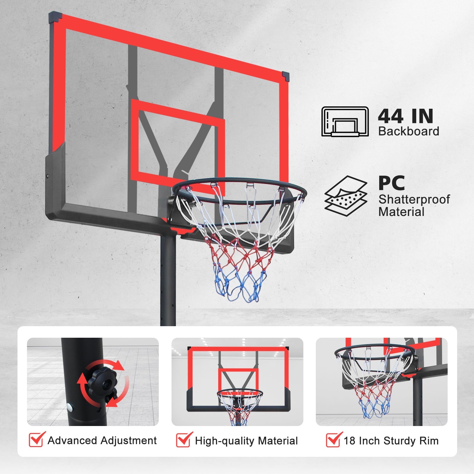 44 - inch red adjustable portable basketball stand - KiKiUMi