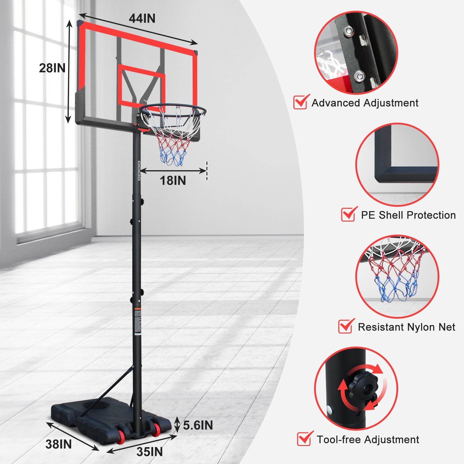 44 - inch red adjustable portable basketball stand - KiKiUMi