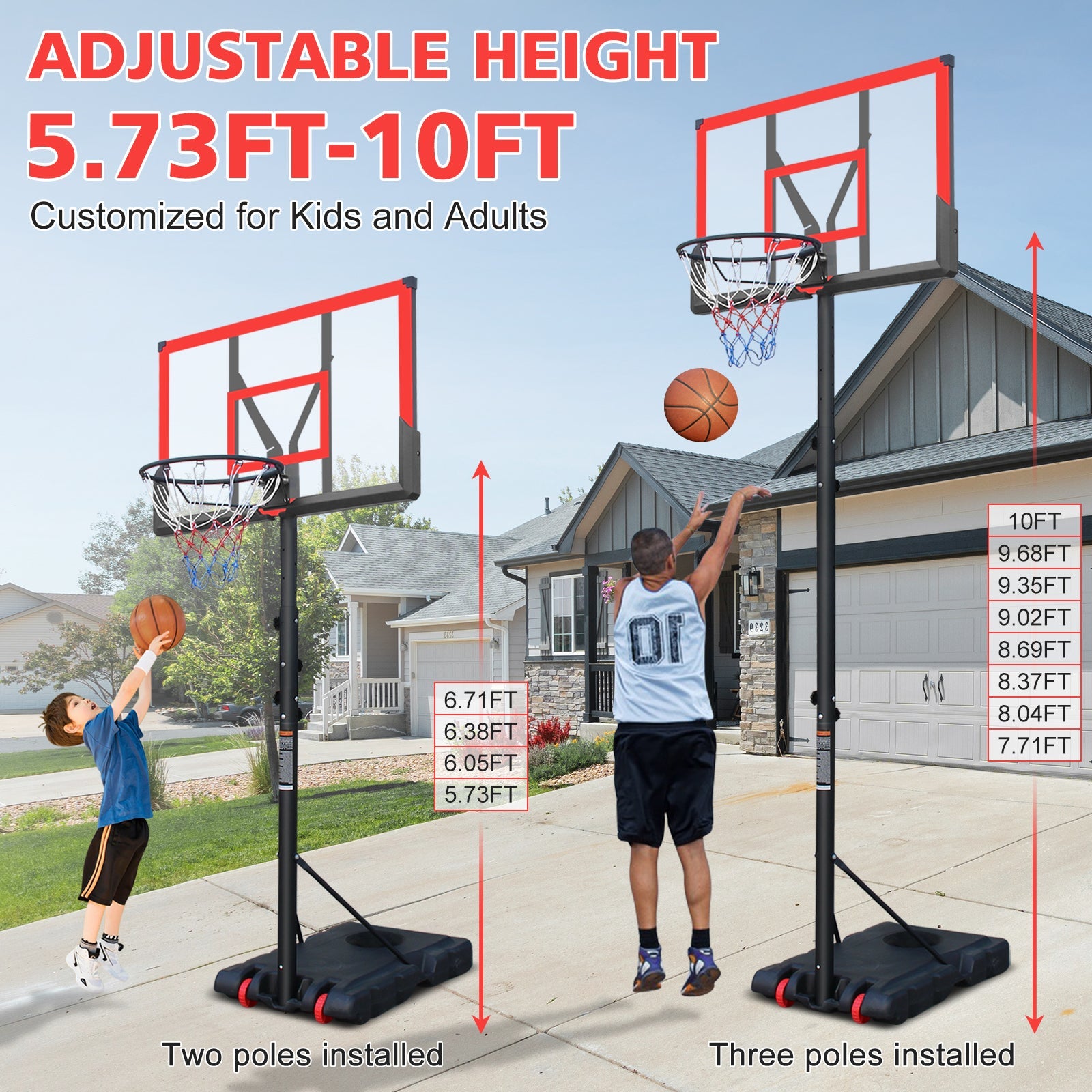 44 - inch red adjustable portable basketball stand - KiKiUMi