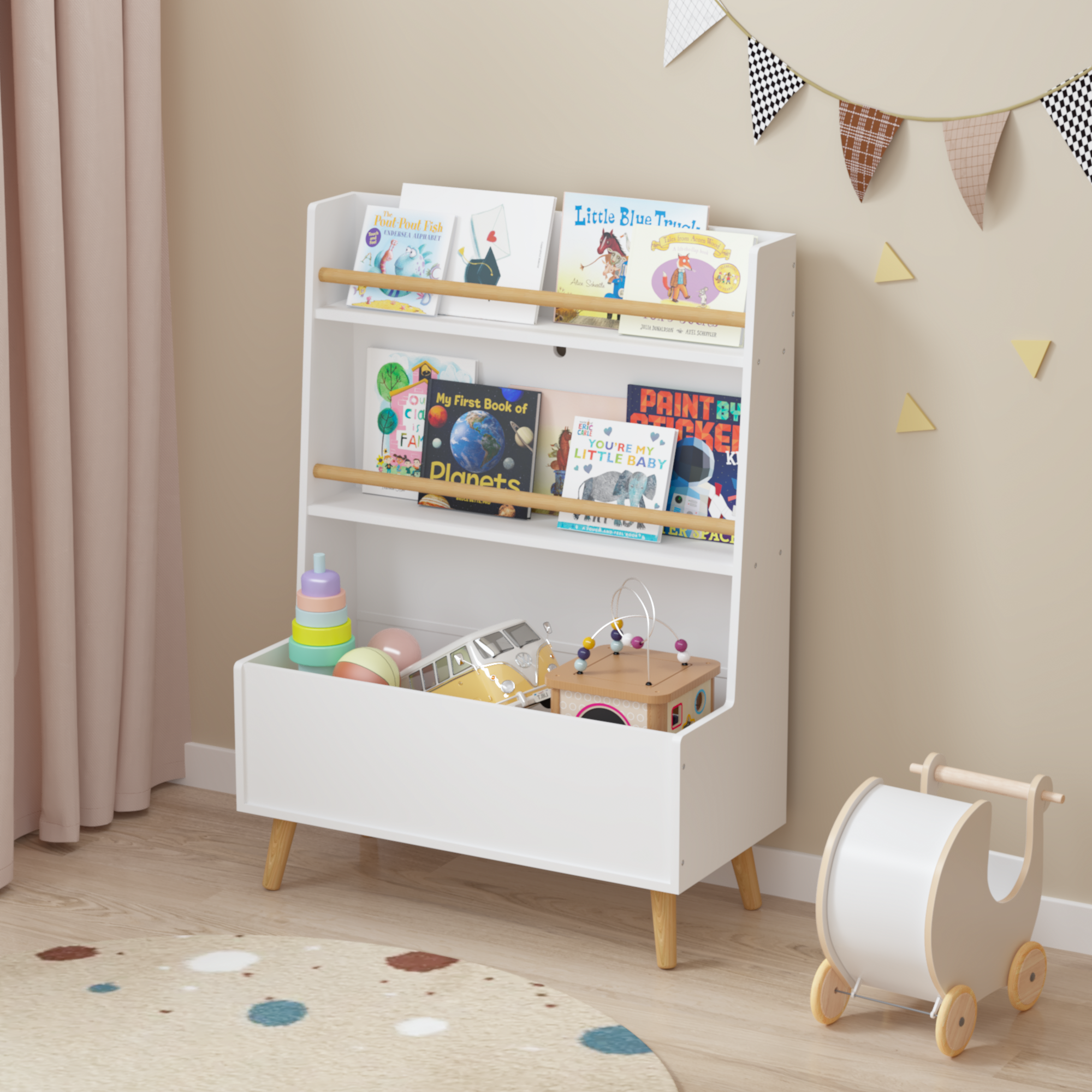 Organizer of the White toy Storage cabinet