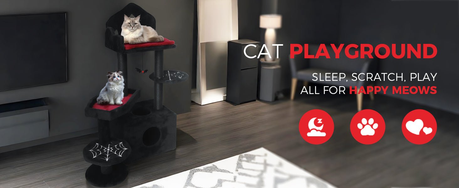 44.5 - inch black Gothic multi - storey cat tree - KiKiUMi