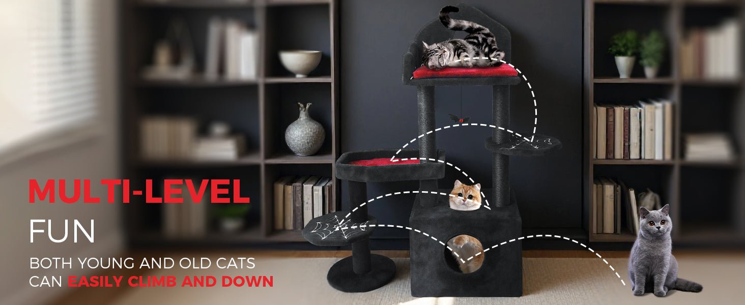 44.5 - inch black Gothic multi - storey cat tree - KiKiUMi