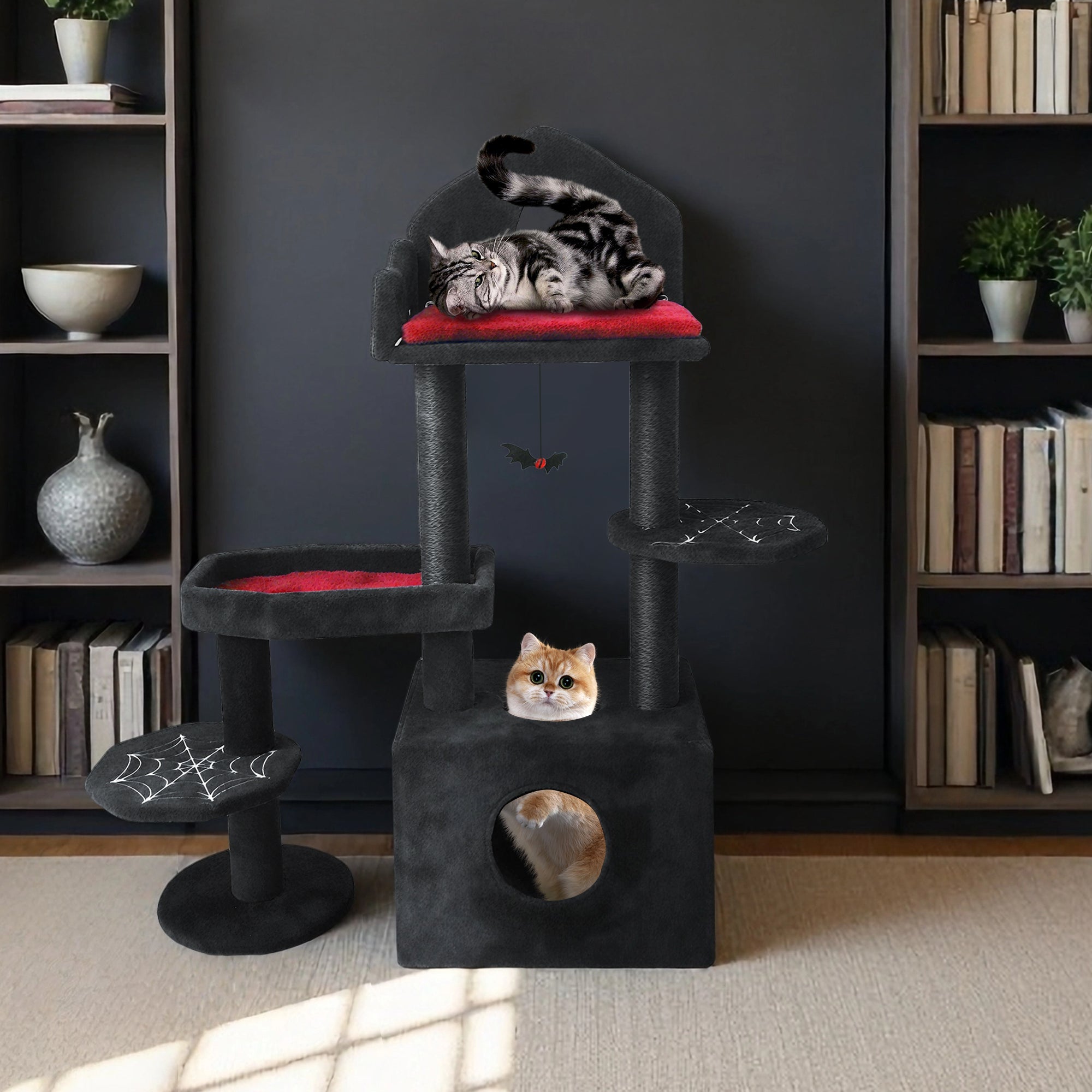 44.5 - inch black Gothic multi - storey cat tree - KiKiUMi