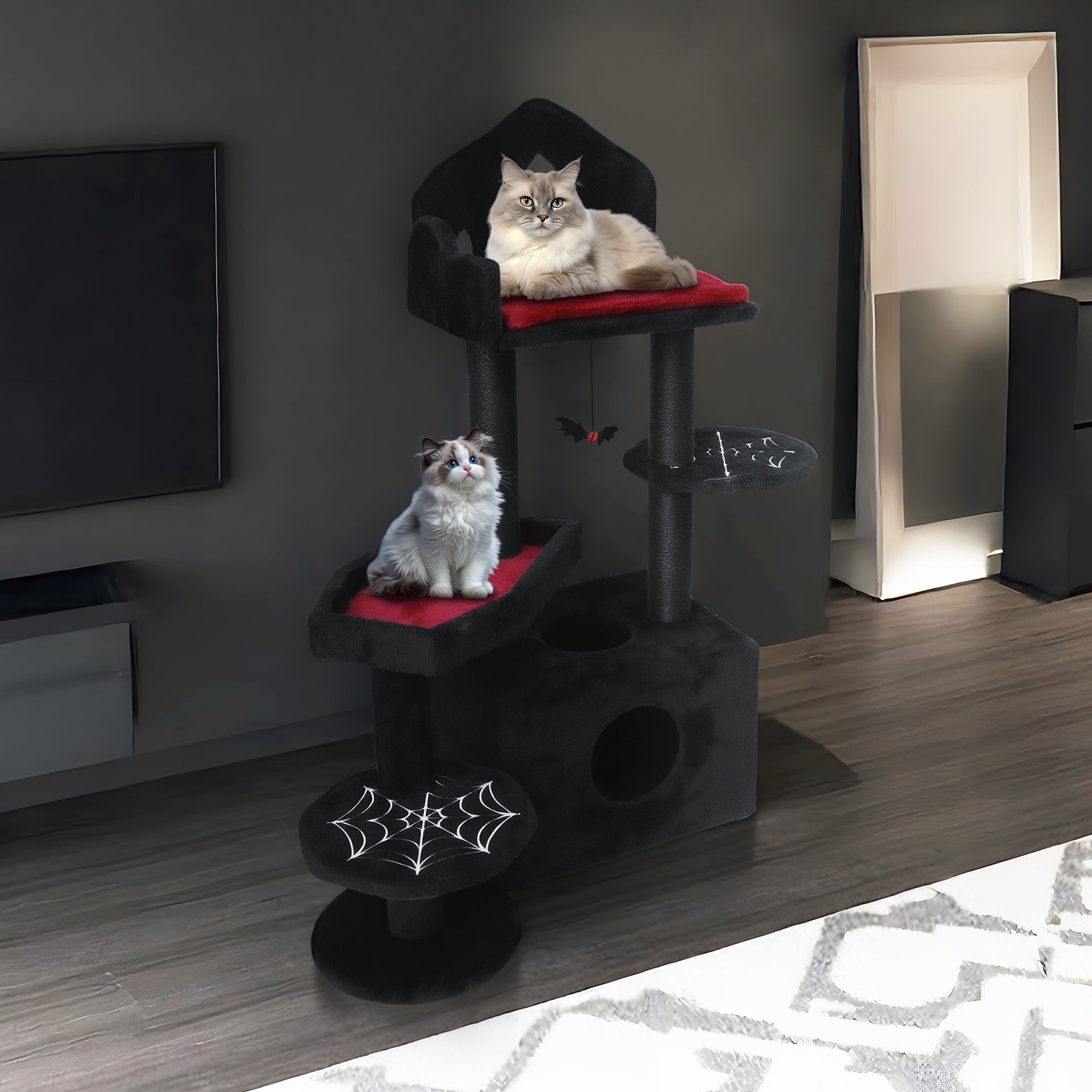 44.5 - inch black Gothic multi - storey cat tree - KiKiUMi