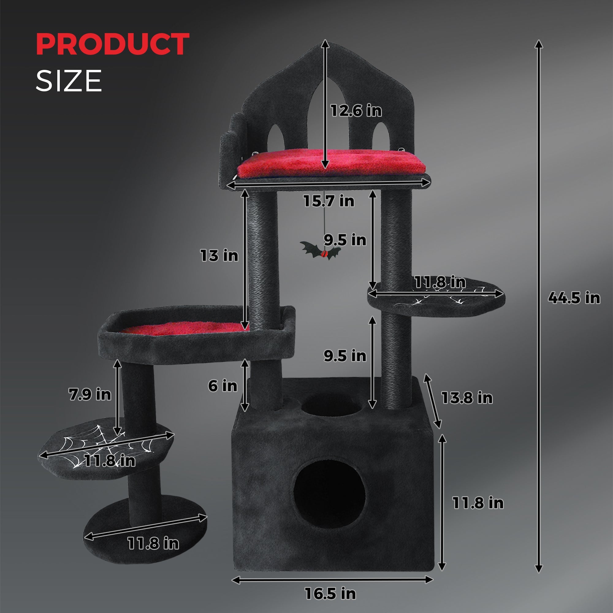 44.5 - inch black Gothic multi - storey cat tree - KiKiUMi
