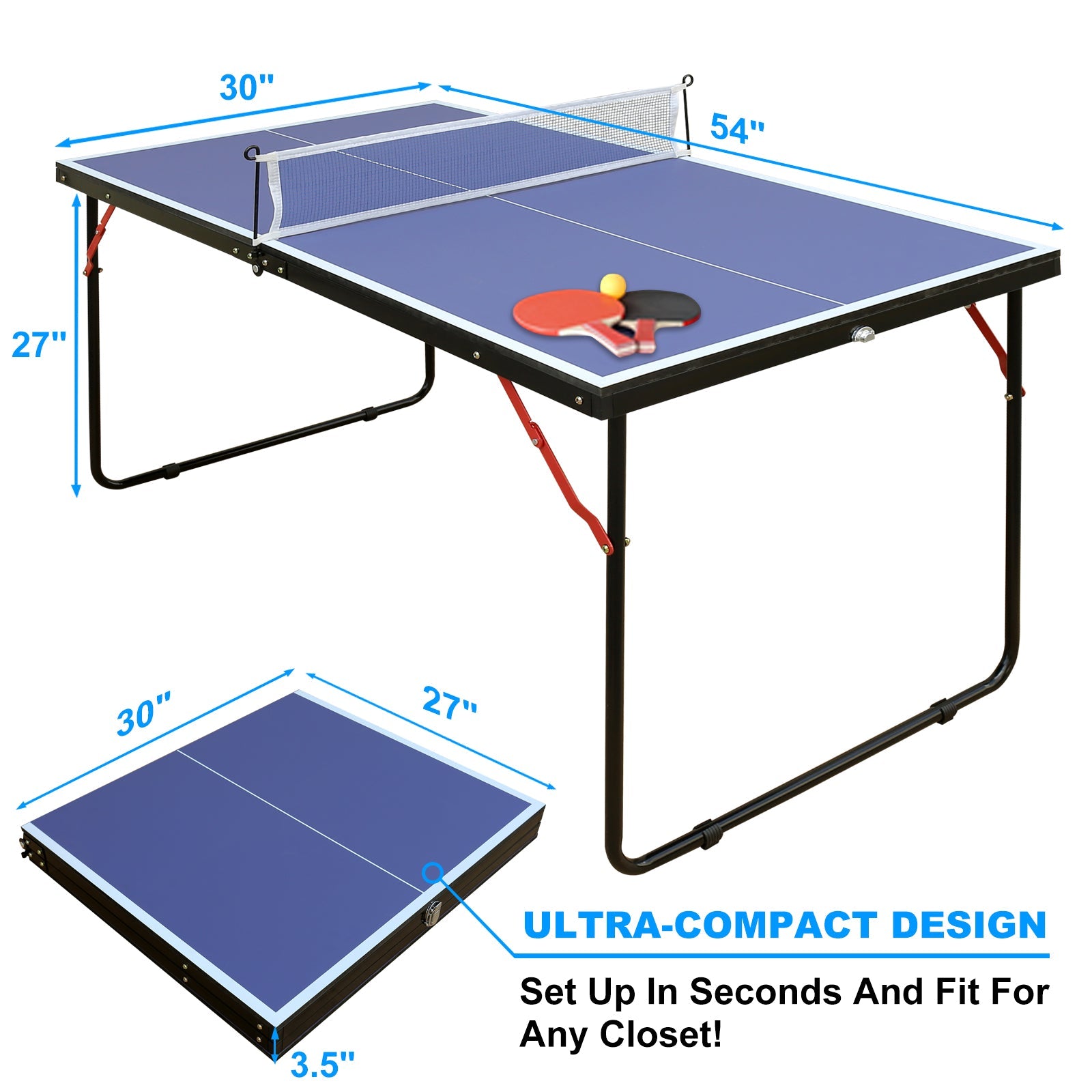 4.5 - foot collapsible ping - pong table with a net and 2 ping - pong paddles 30.82 lbs - KiKiUMi