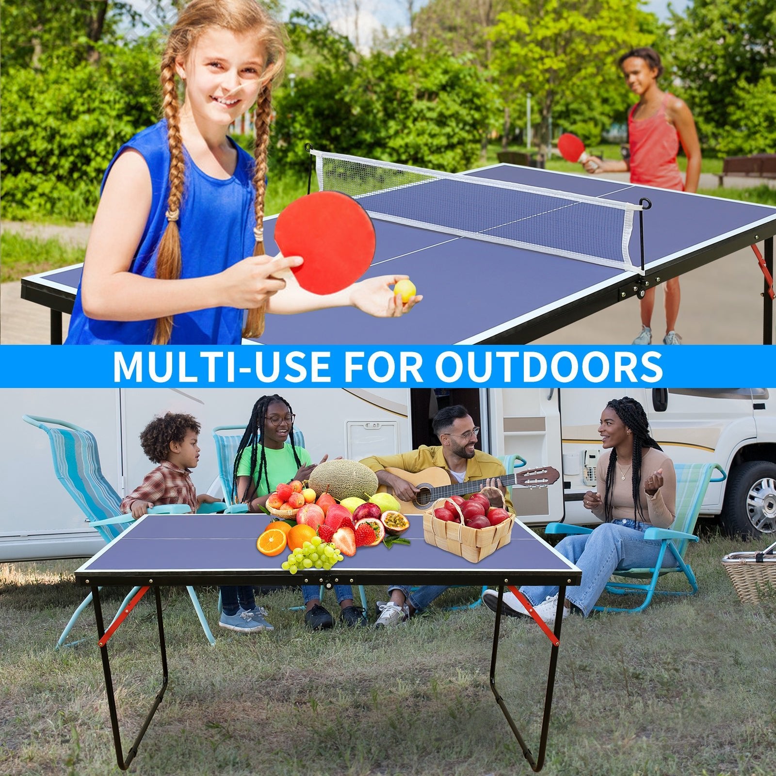 4.5 - foot collapsible ping - pong table with a net and 2 ping - pong paddles 30.82 lbs - KiKiUMi