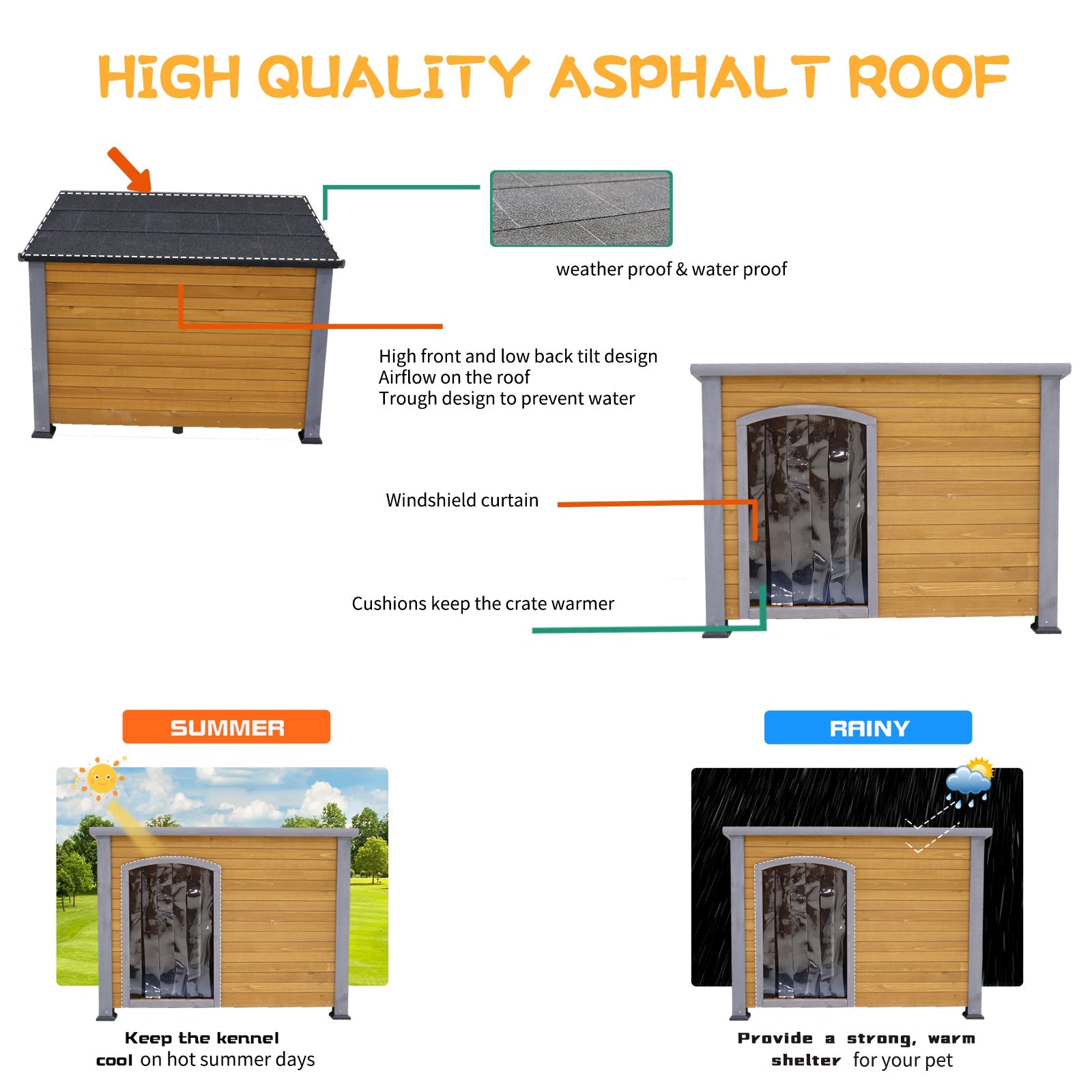 45' winter - warm outdoor and indoor solid wood dog kennel - KiKiUMi