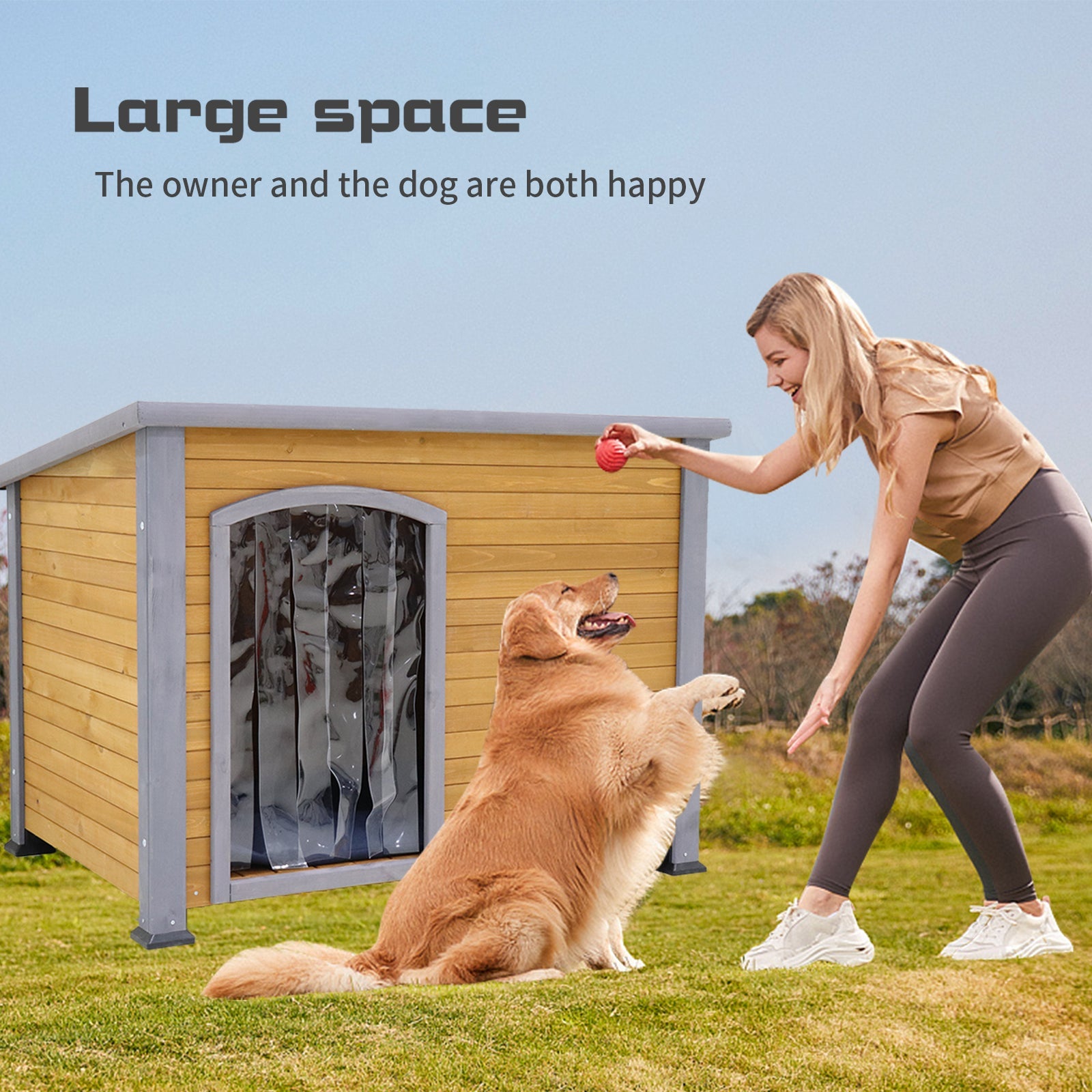 45' winter - warm outdoor and indoor solid wood dog kennel - KiKiUMi