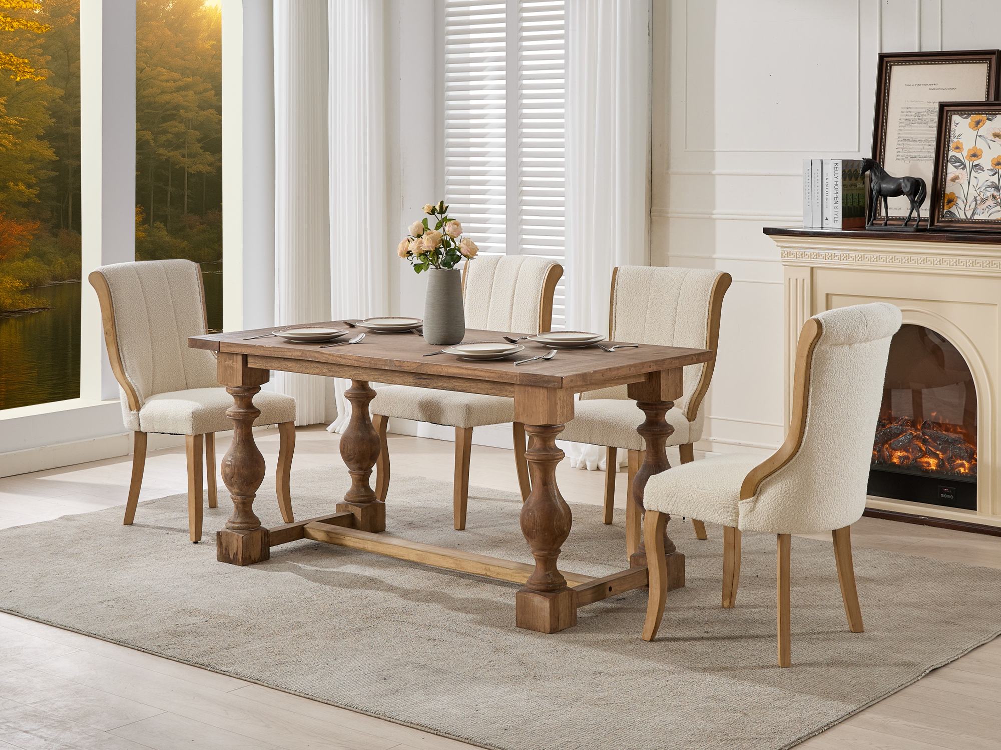 Medieval-style curved wood veneer snow velvet dining chair(gray)