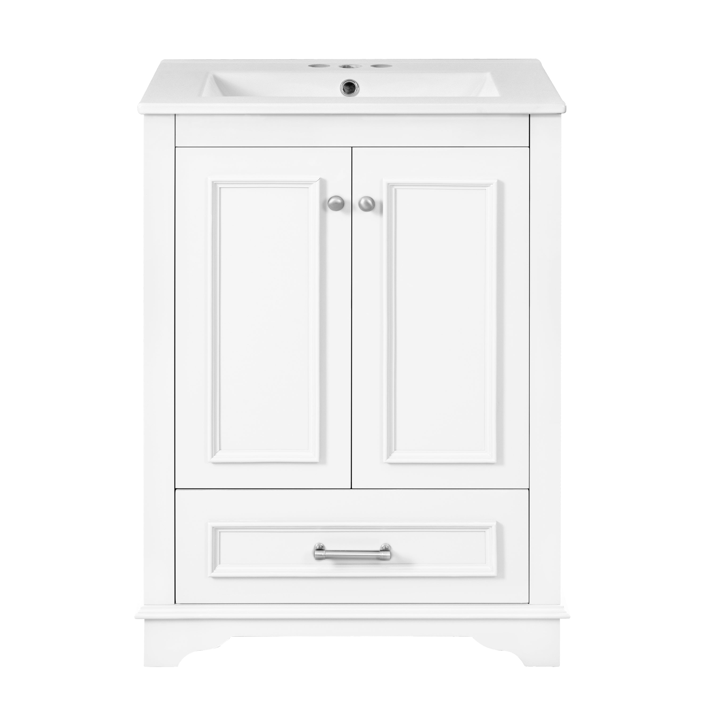 24-inch ceramic sink bathroom dressing table, modern standalone storage cabinet(white)