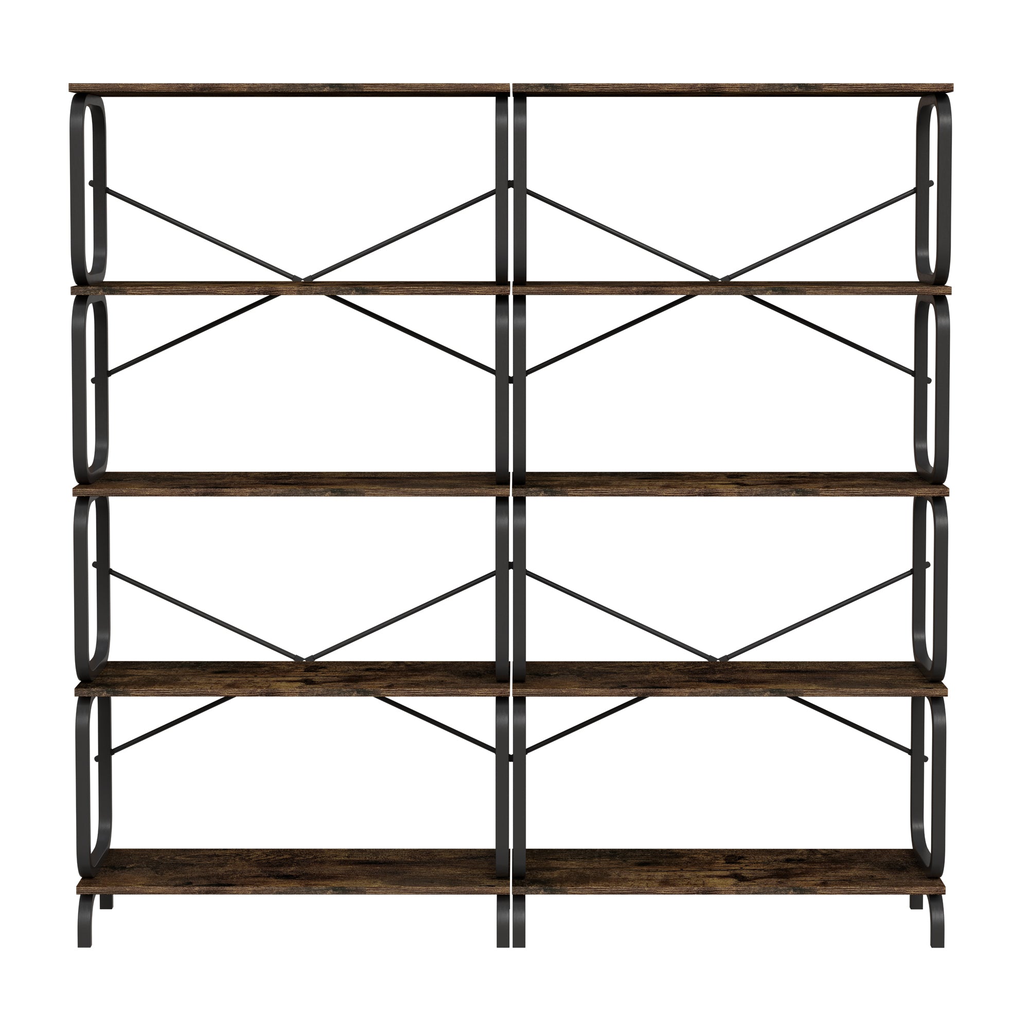 Open wooden and metal design retro industrial bookshelf