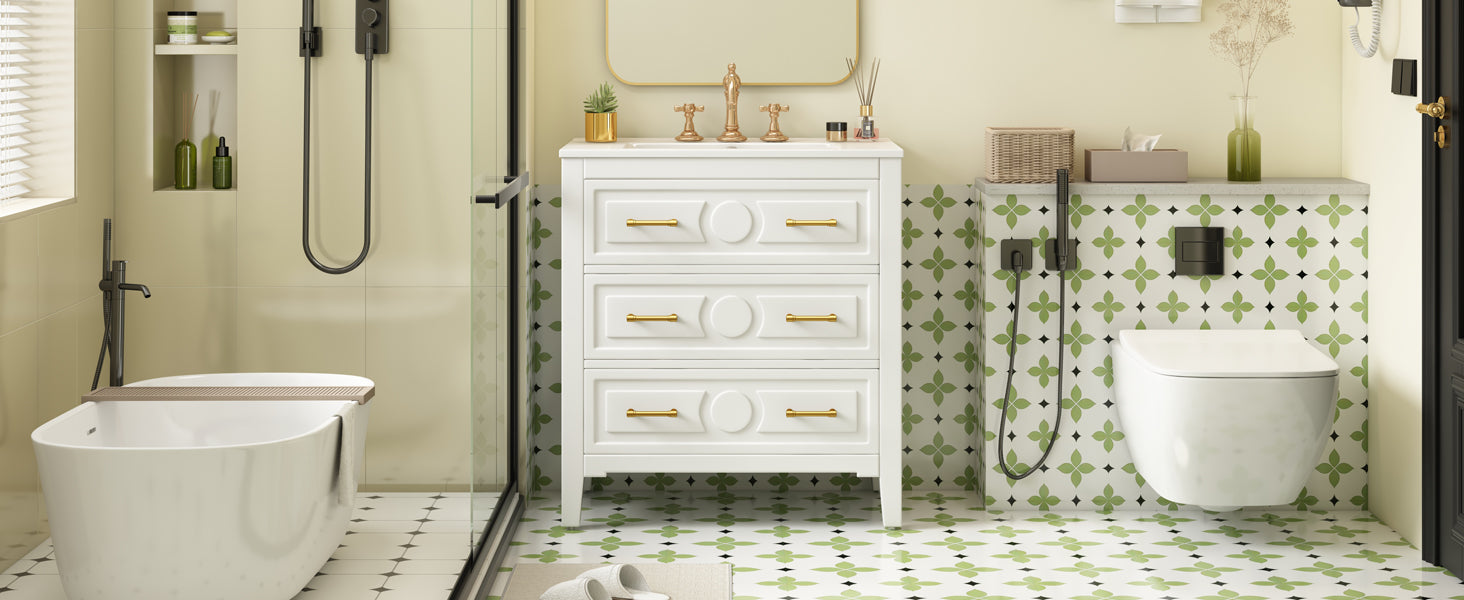 30 "Ceramic sink solid wood frame independent single dressing table set（white）