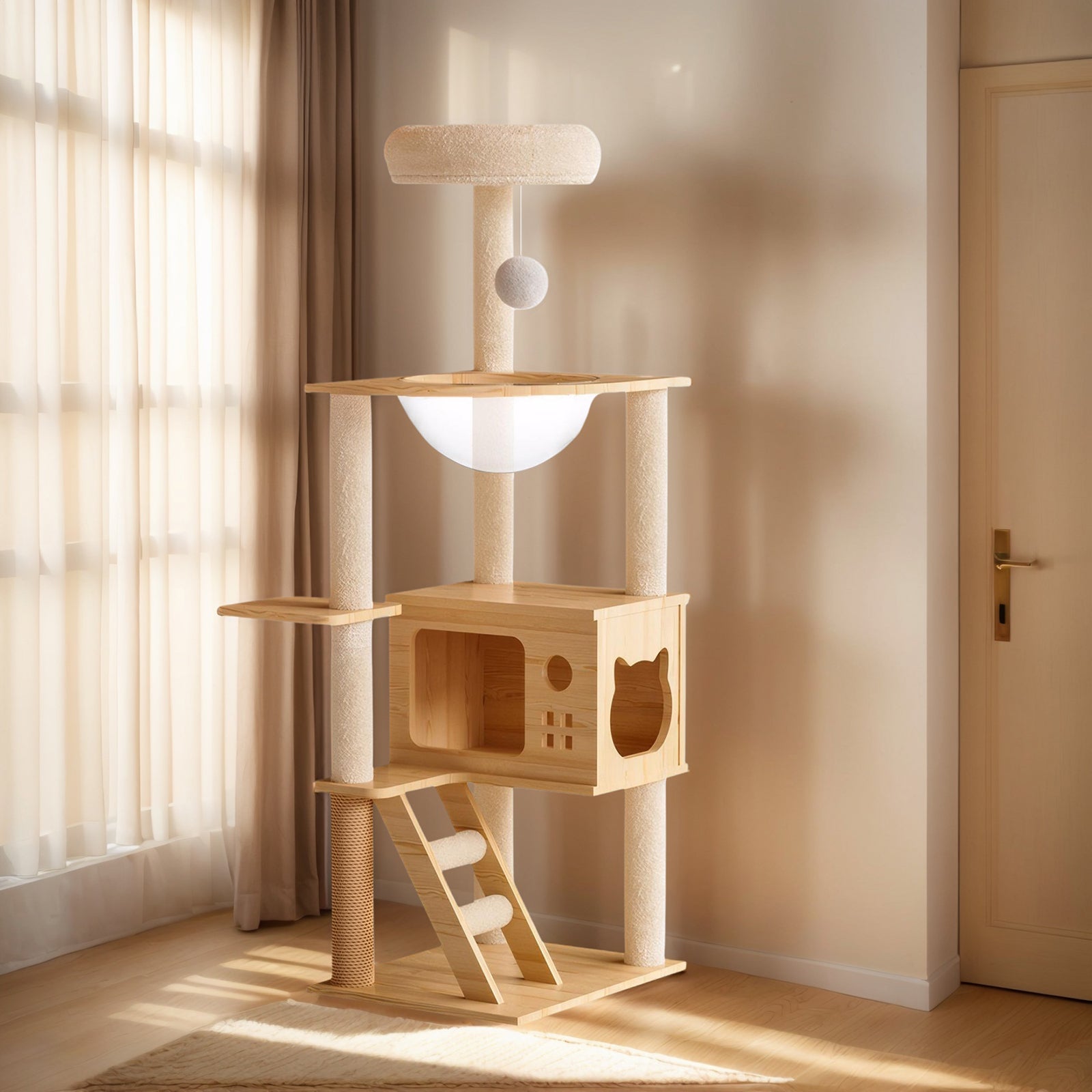 48.8 - foot indoor cat wood tree tower - KiKiUMi