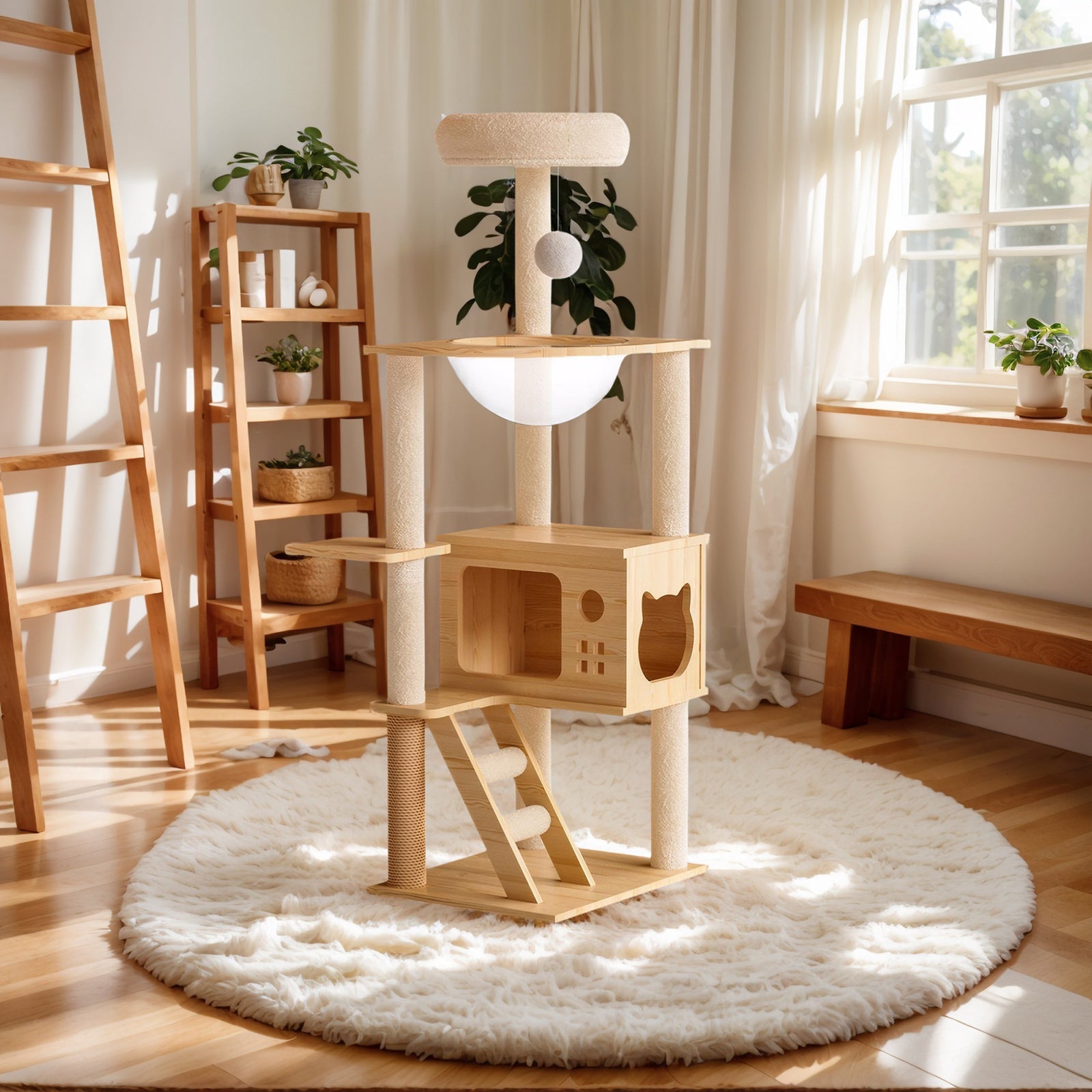 48.8 - foot indoor cat wood tree tower - KiKiUMi