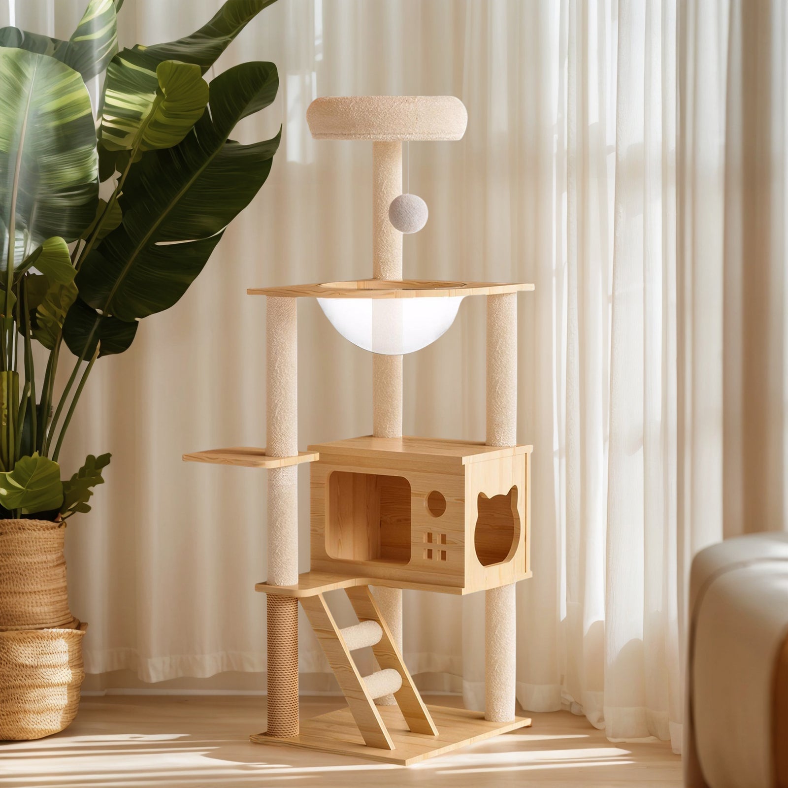 48.8 - foot indoor cat wood tree tower - KiKiUMi