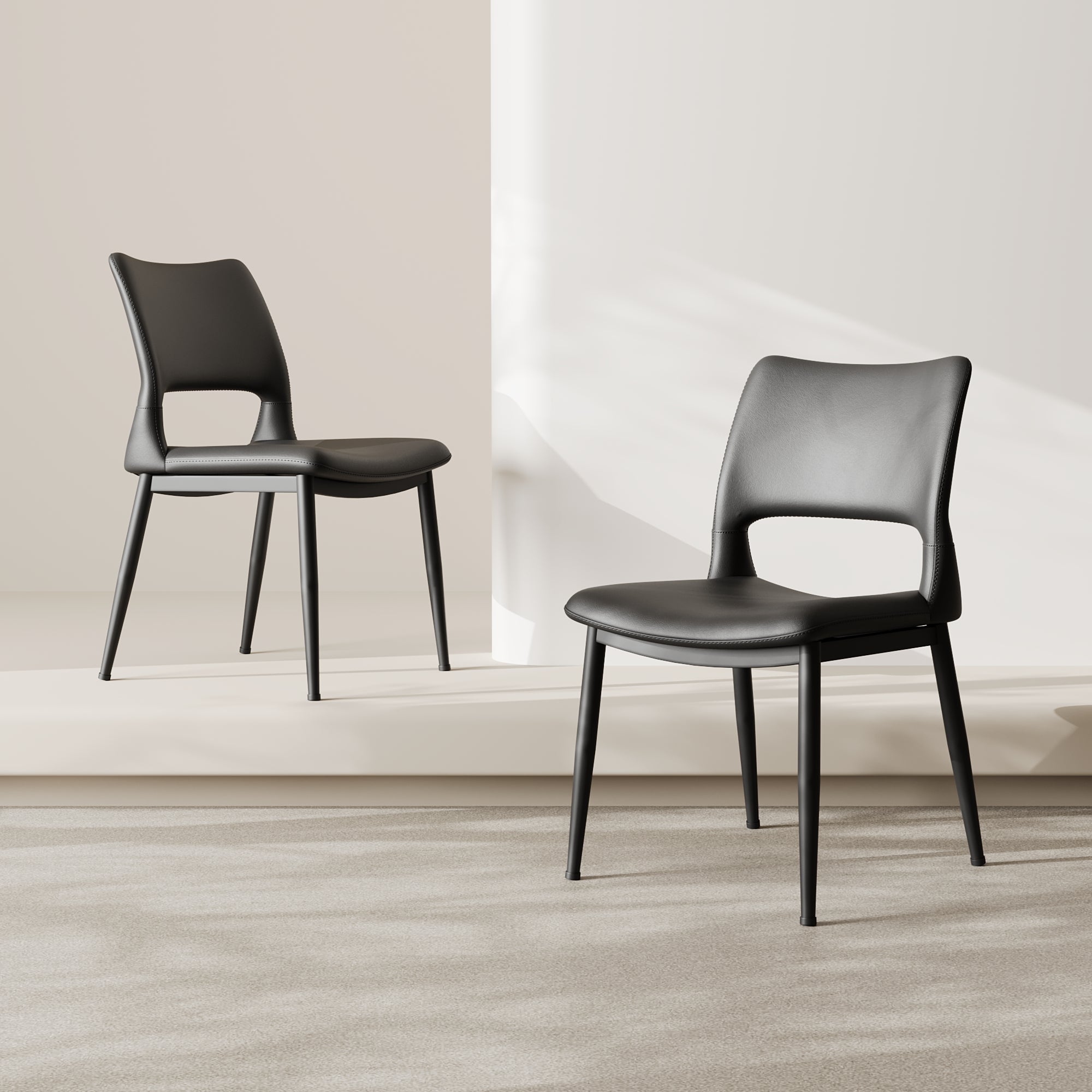 Two modern and simple PU leather dining chairs（black）