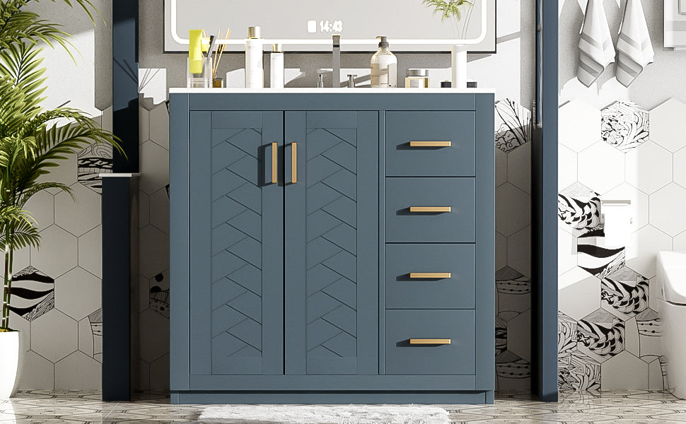 36 "Solid Wood Frame Independent Dressing Table Set (blue)