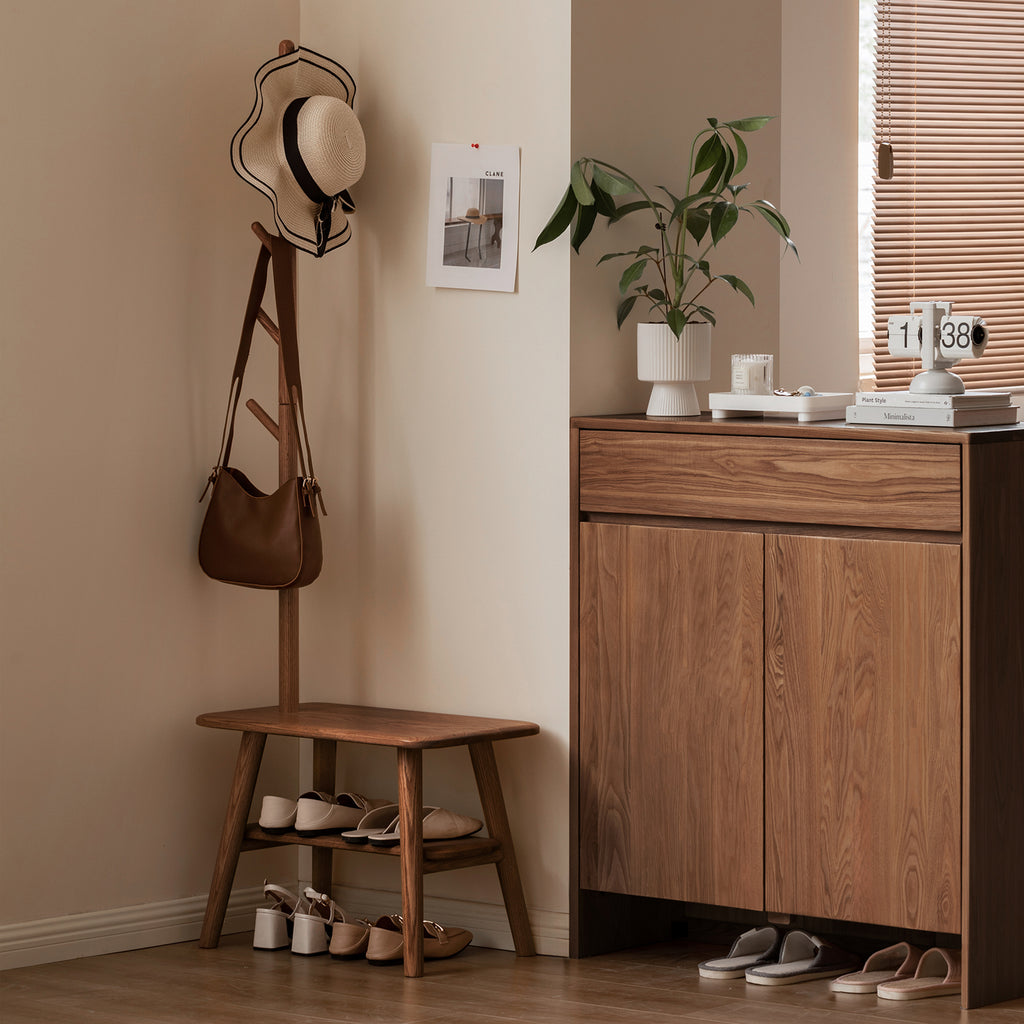 Wood Shoe Storage Bench with Memory Foam Pads