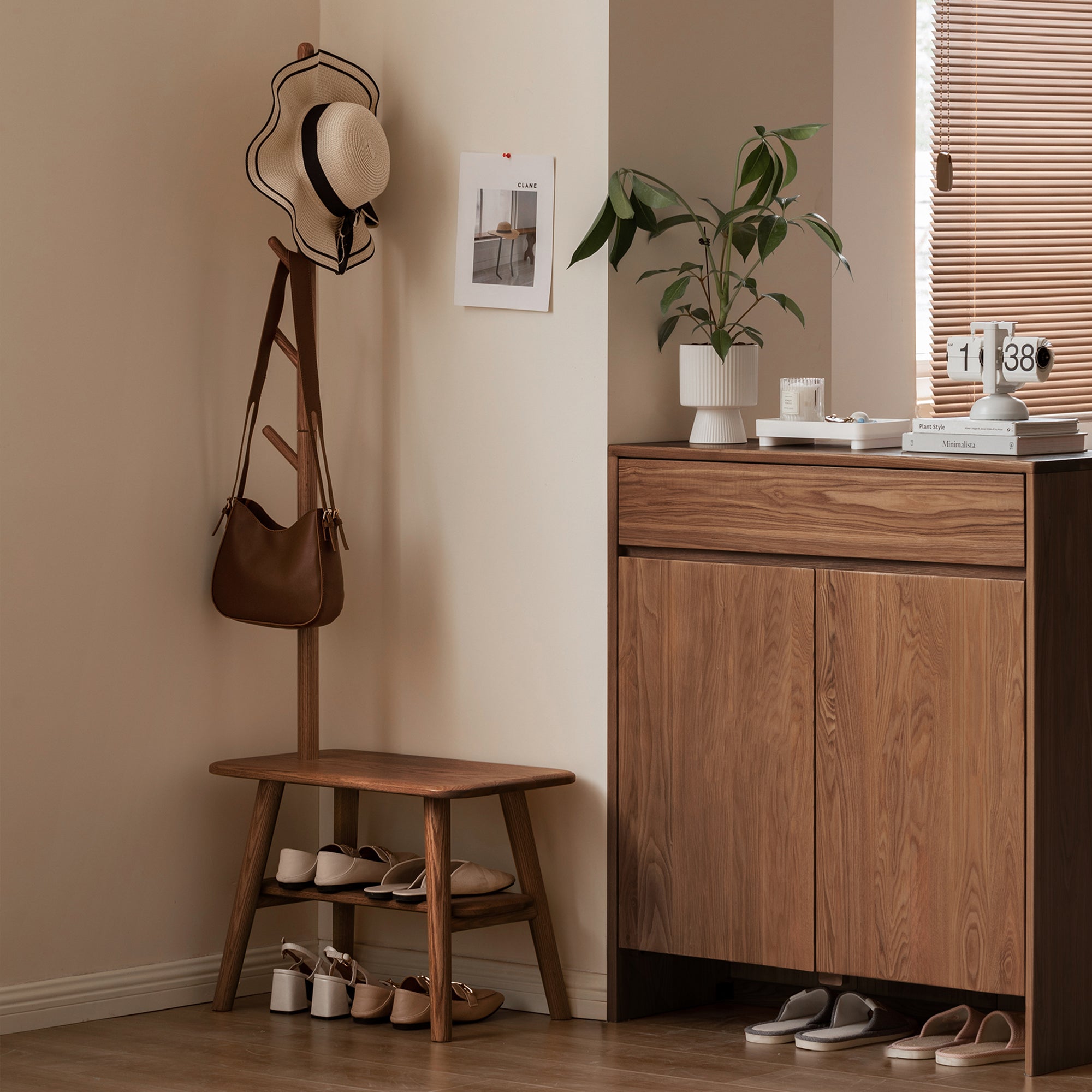 2-Tier Solid Wood Shoe Bench with Memory Foam Pads