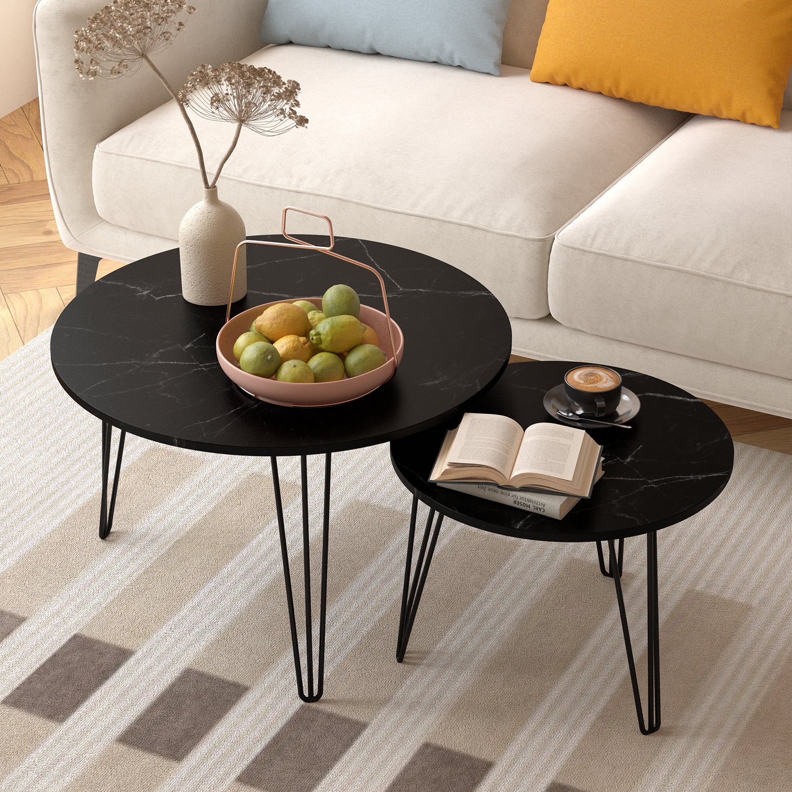 Coffee table with nested marble patterns (Black)