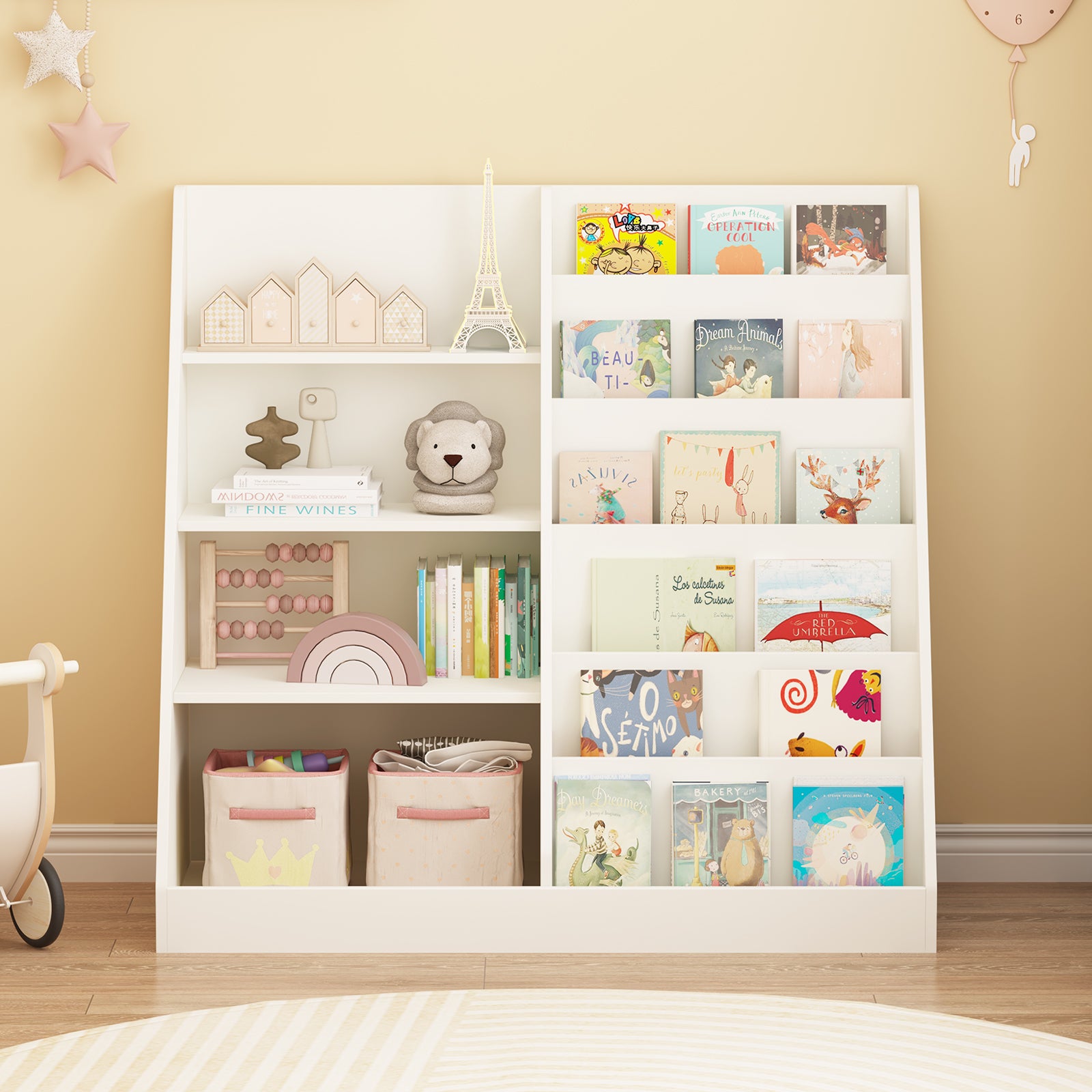 Organizer of children's bookshelves and toy storage