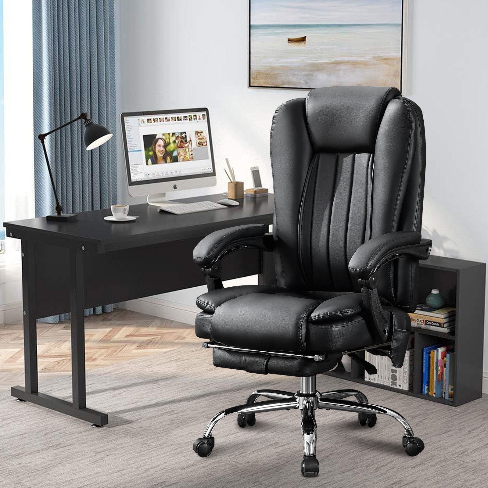 Heated massage adjustable executive office chair（black）