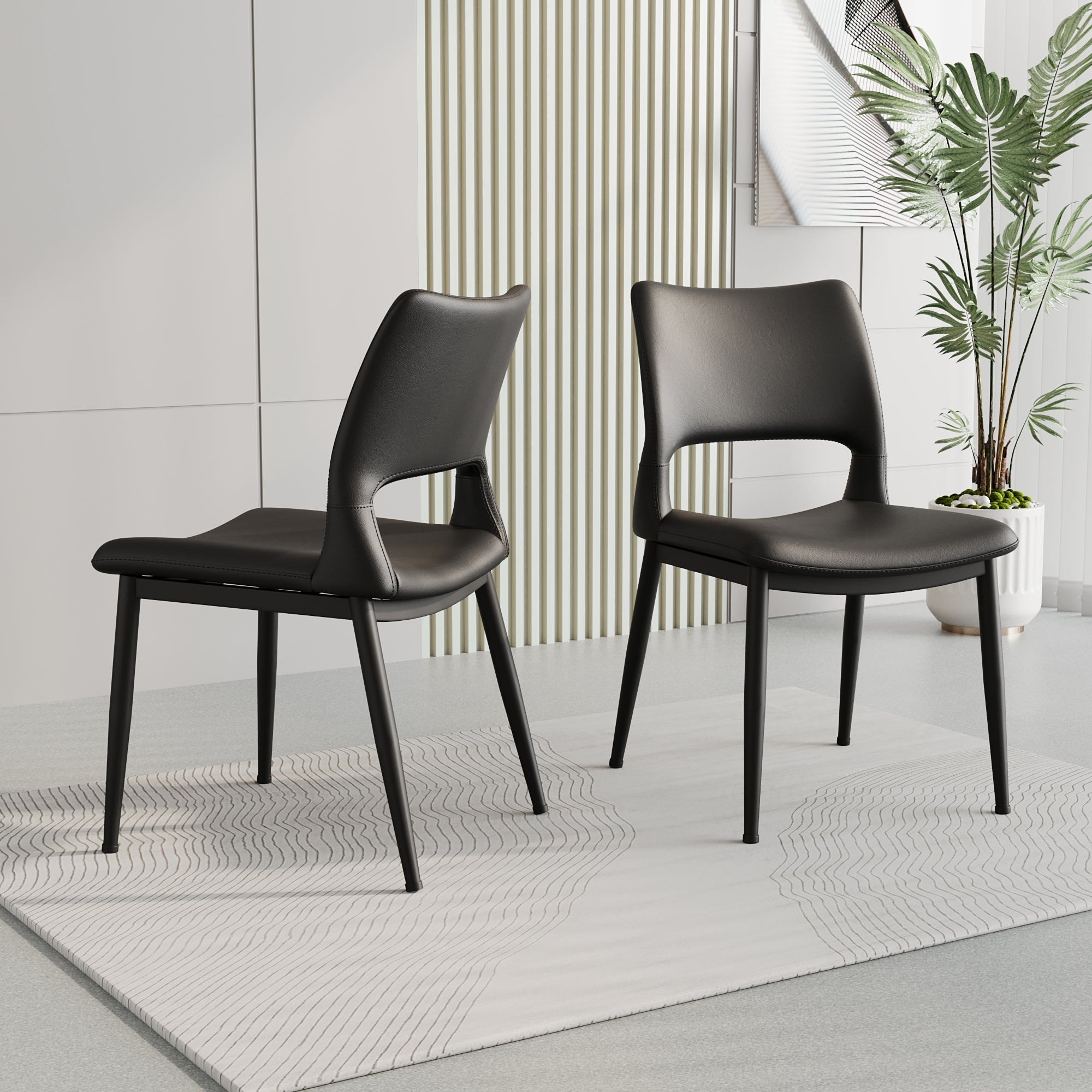 Two modern and simple PU leather dining chairs（black）