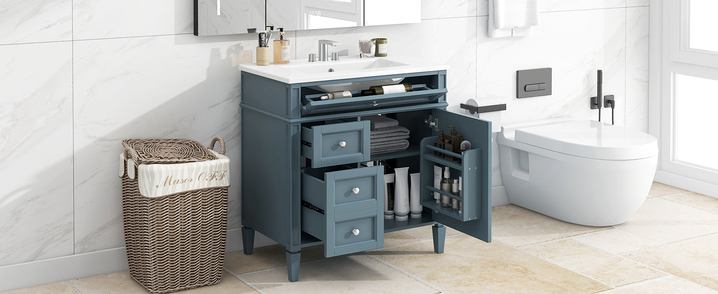 30 "Single sink bathroom dressing table, modern bathroom storage cabinet(blue)