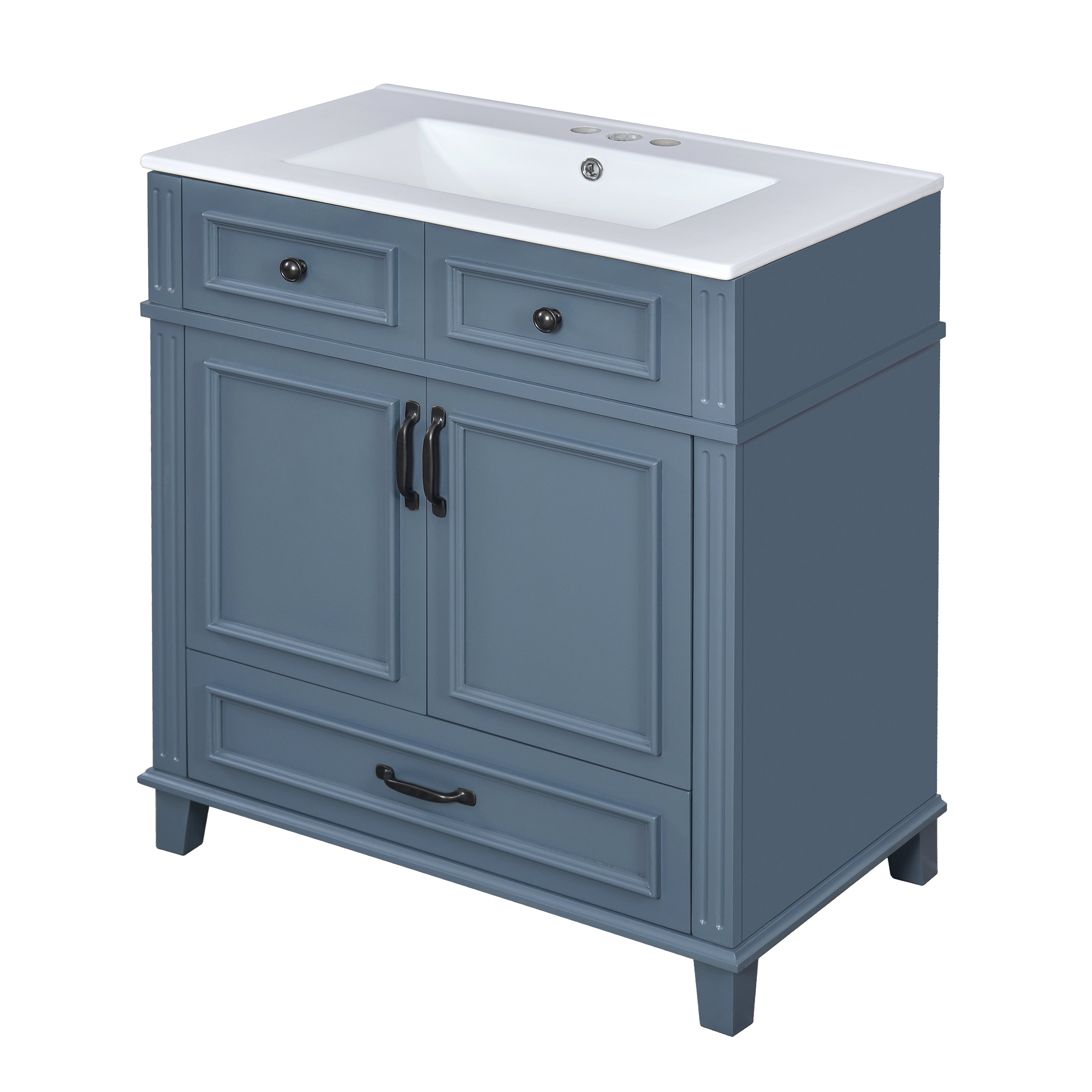 Blue 30 "ceramic sink solid wood frame bathroom dressing table