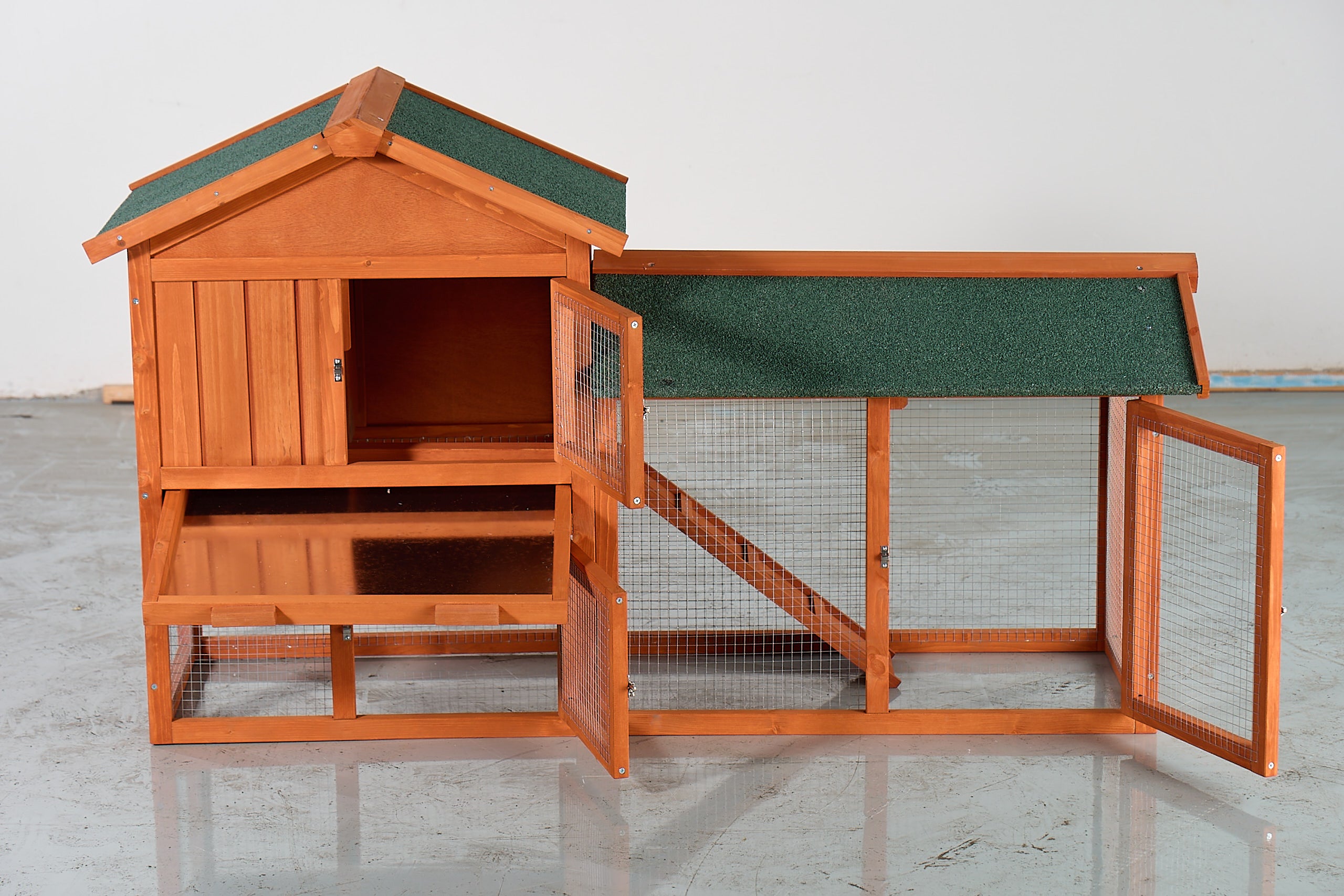 Large wooden cages for rabbits, chickens and guinea pigs