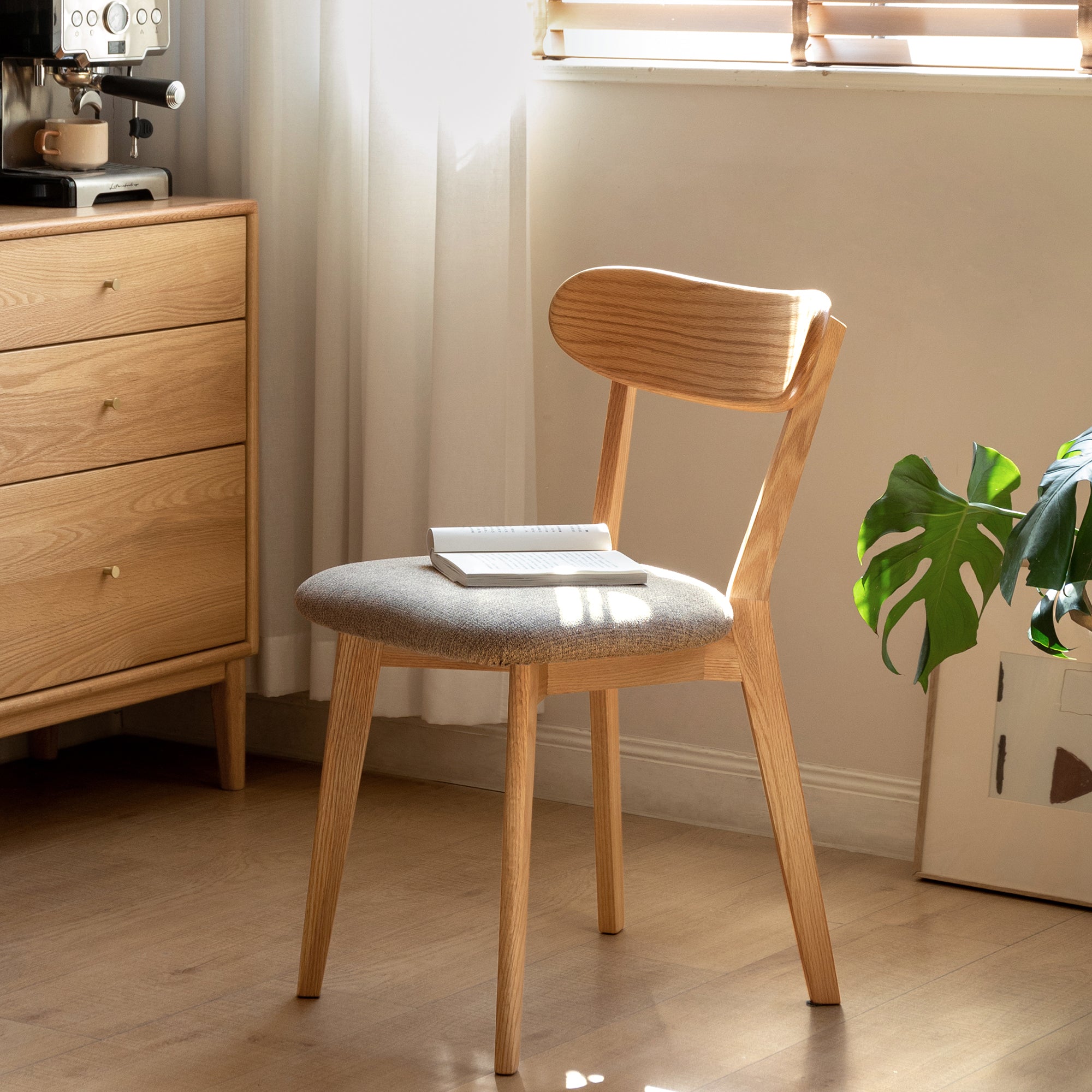 Solid Oak Dining Chairs Set of 4(Oak+Smoky Brown)