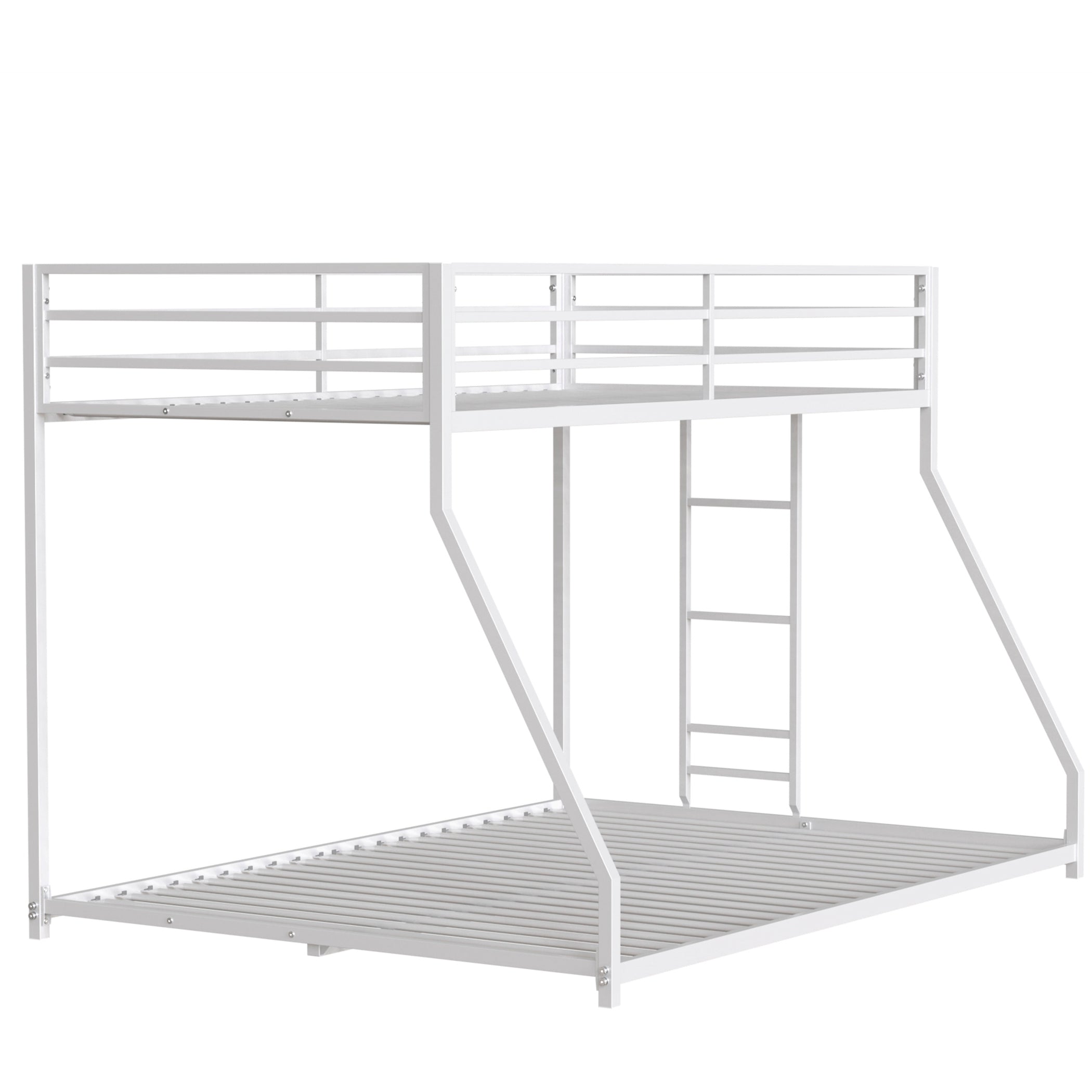 Adam's sturdy white metal double bed