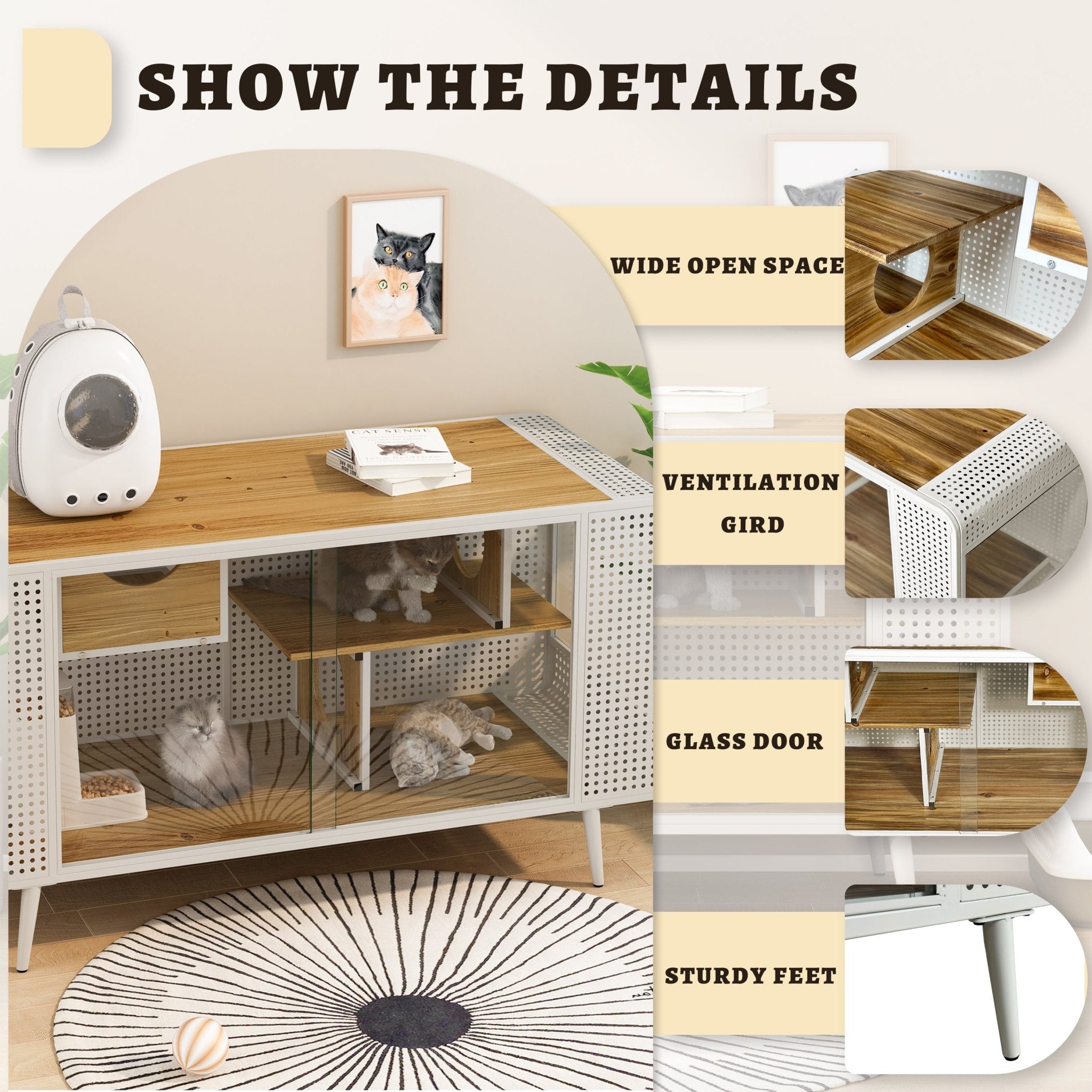 55.12 'spacious cat house, equipped with tempered glass - KiKiUMi