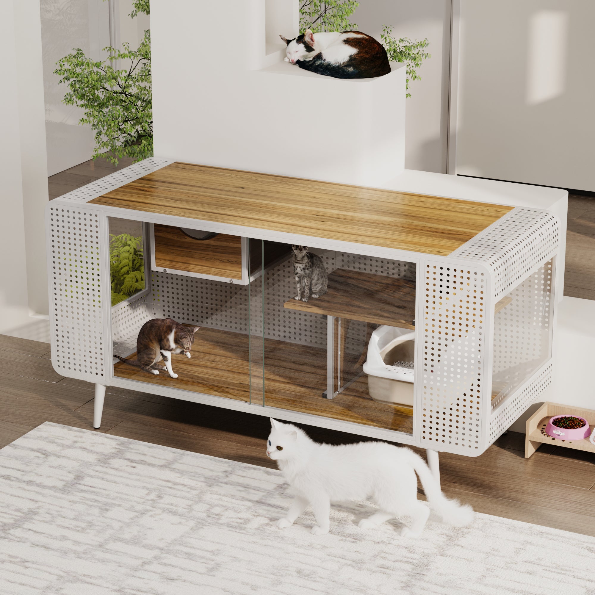 55.12 'spacious cat house, equipped with tempered glass - KiKiUMi