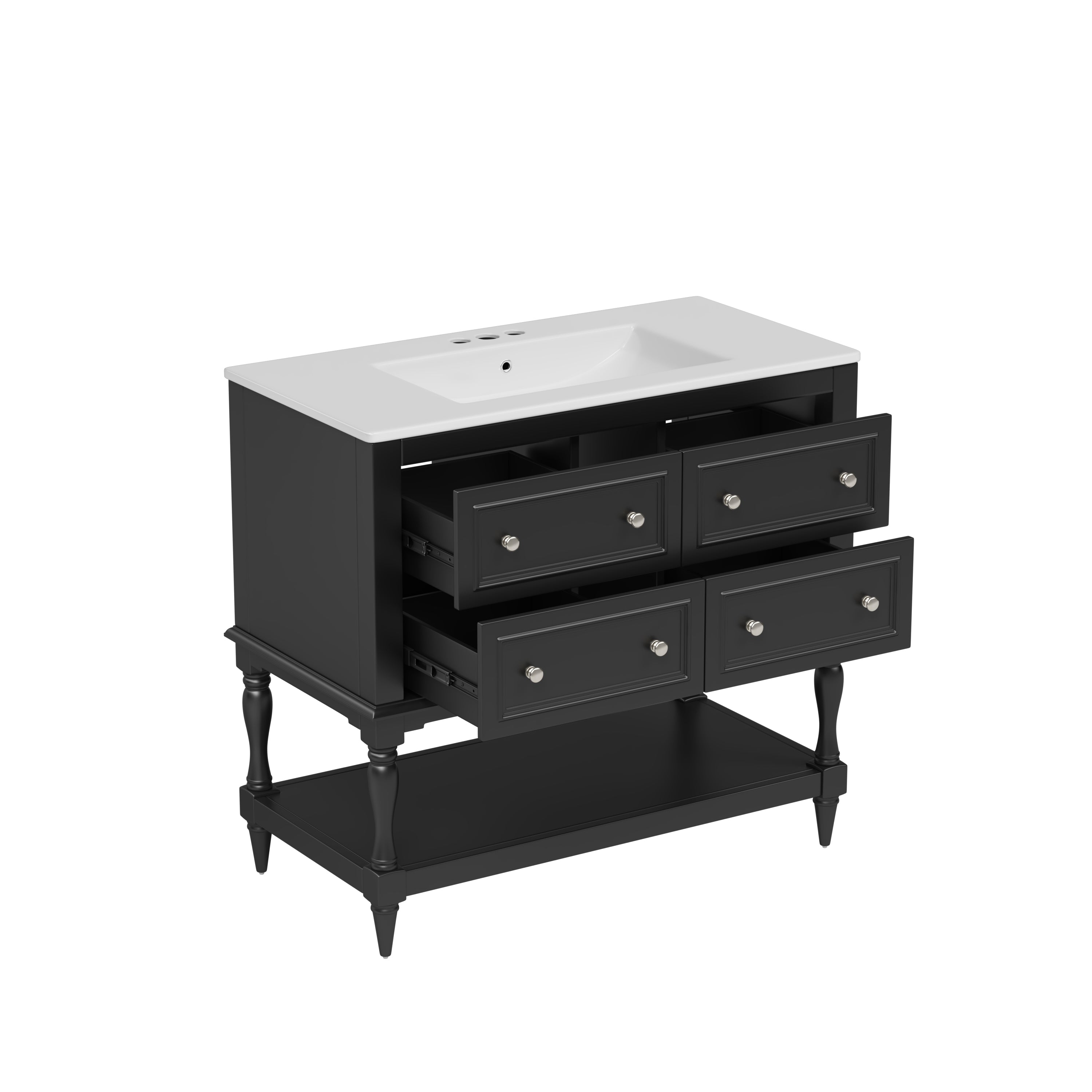 36' Solid Wood Frame Independent Dressing Table Set (black)