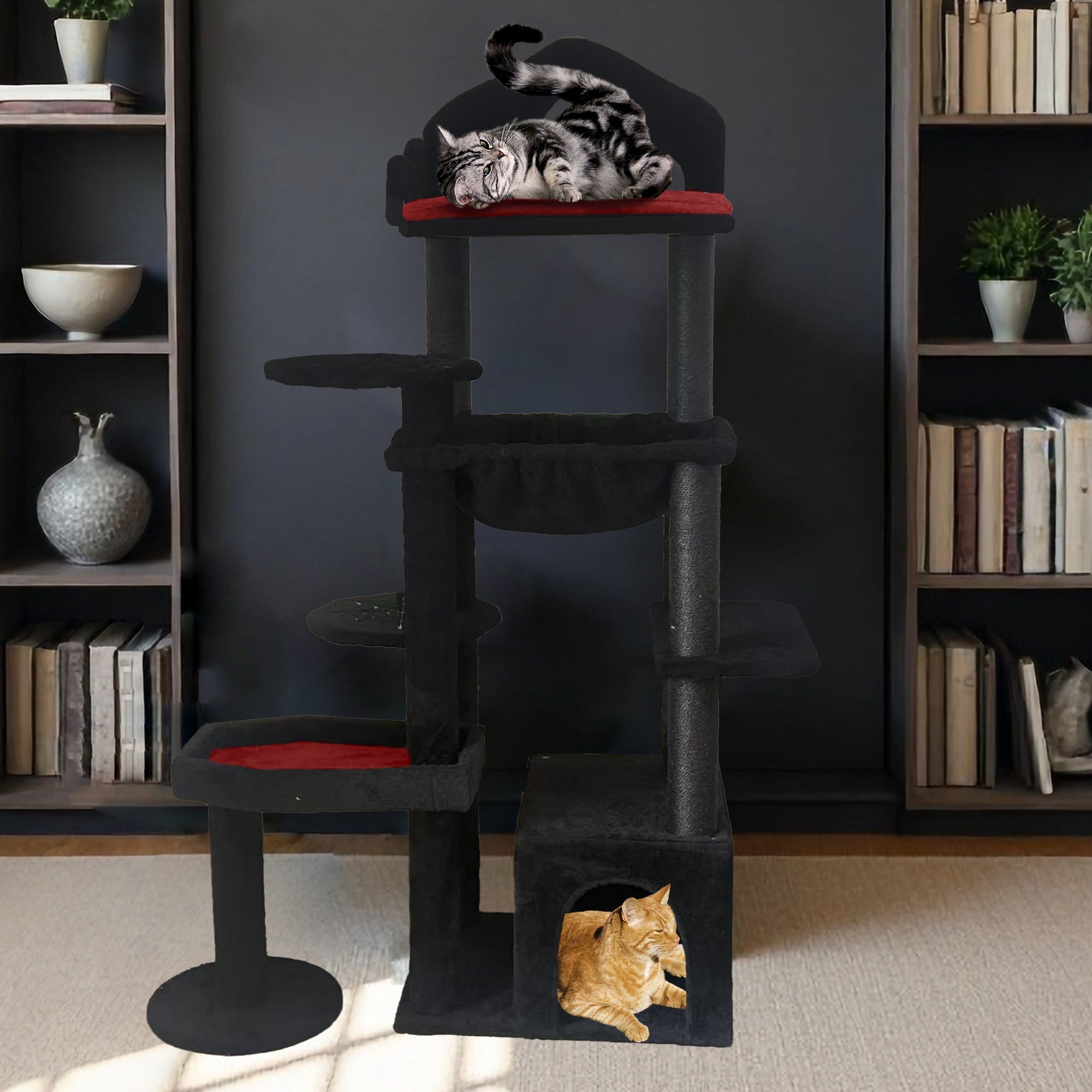 58 - inch black Gothic multi - storey cat tree - KiKiUMi