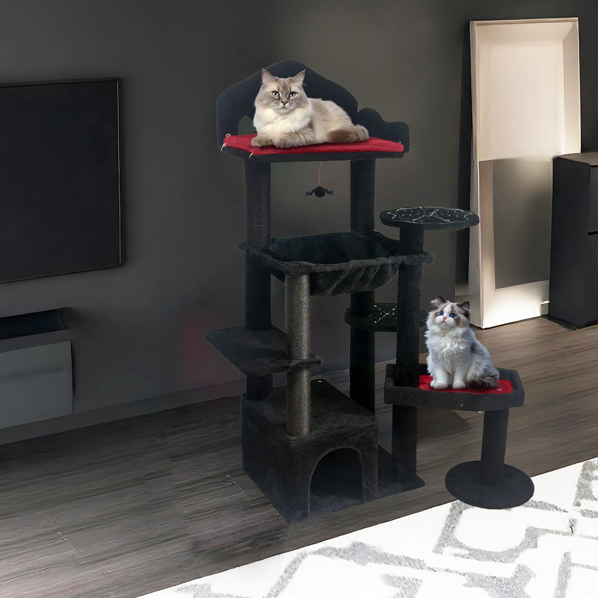 58 - inch black Gothic multi - storey cat tree - KiKiUMi