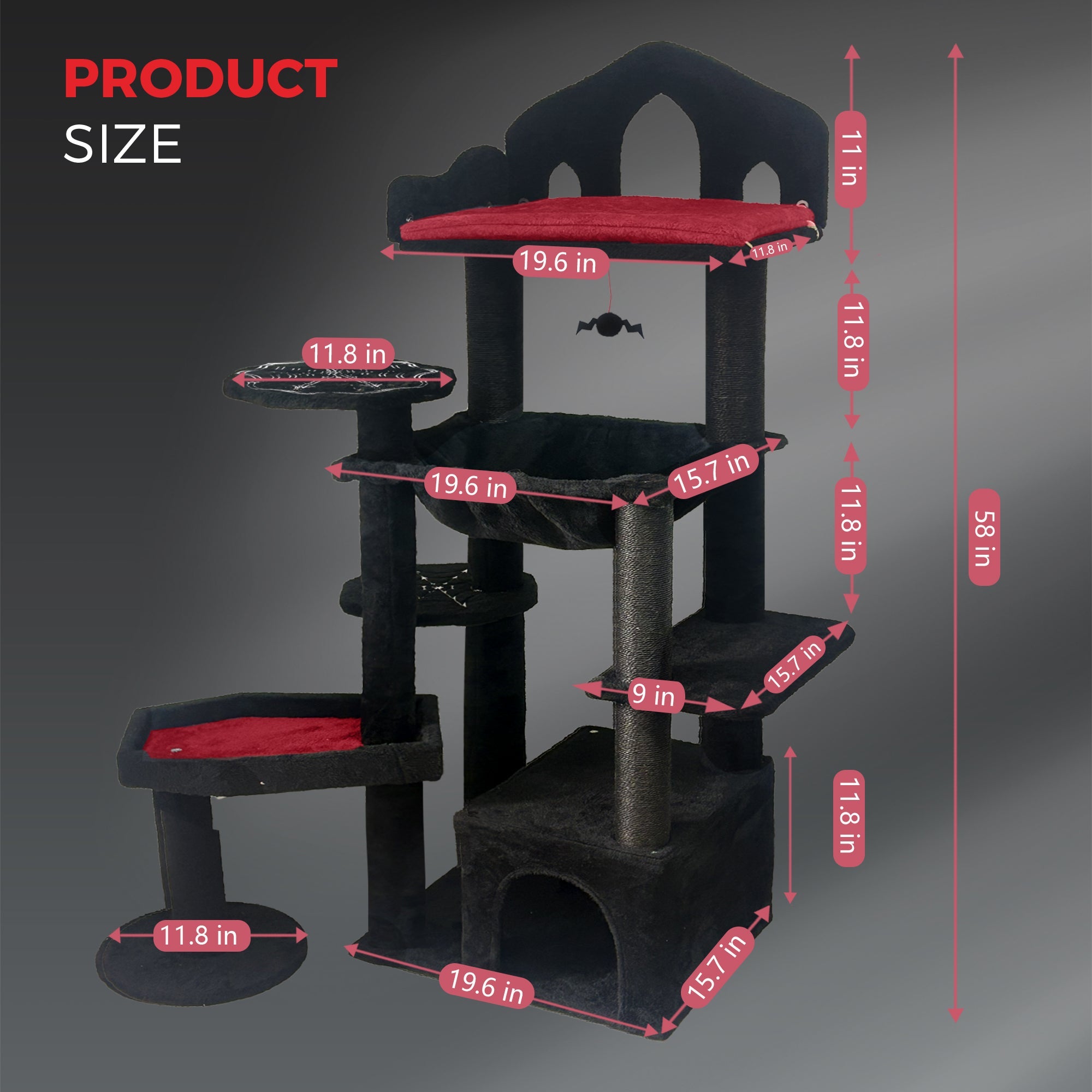58 - inch black Gothic multi - storey cat tree - KiKiUMi