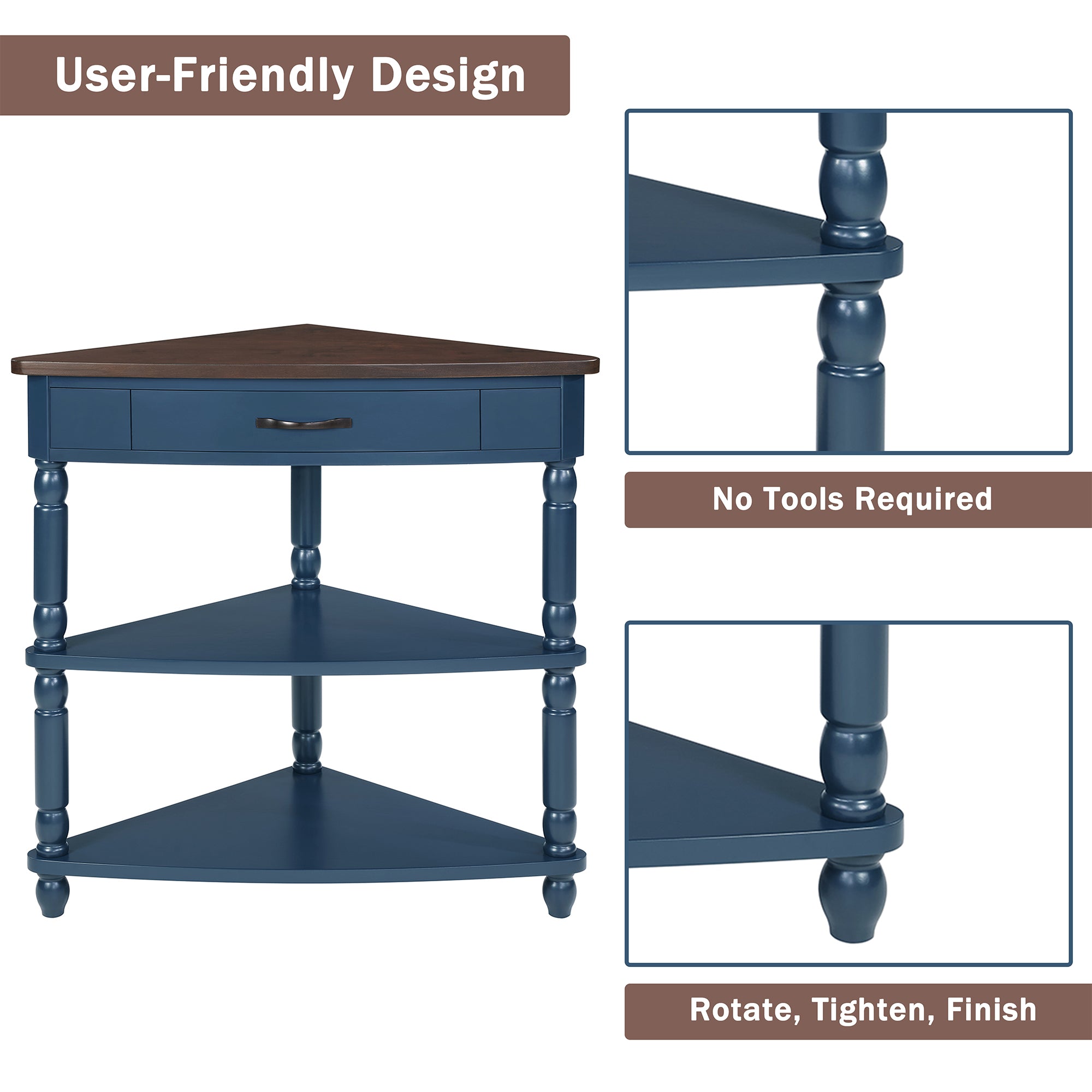 Three-tiered small triangular corner tables(navy blue)