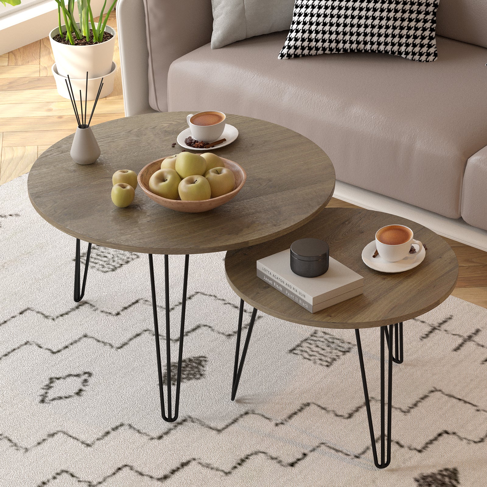 Coffee table with nested marble patterns (Brown)