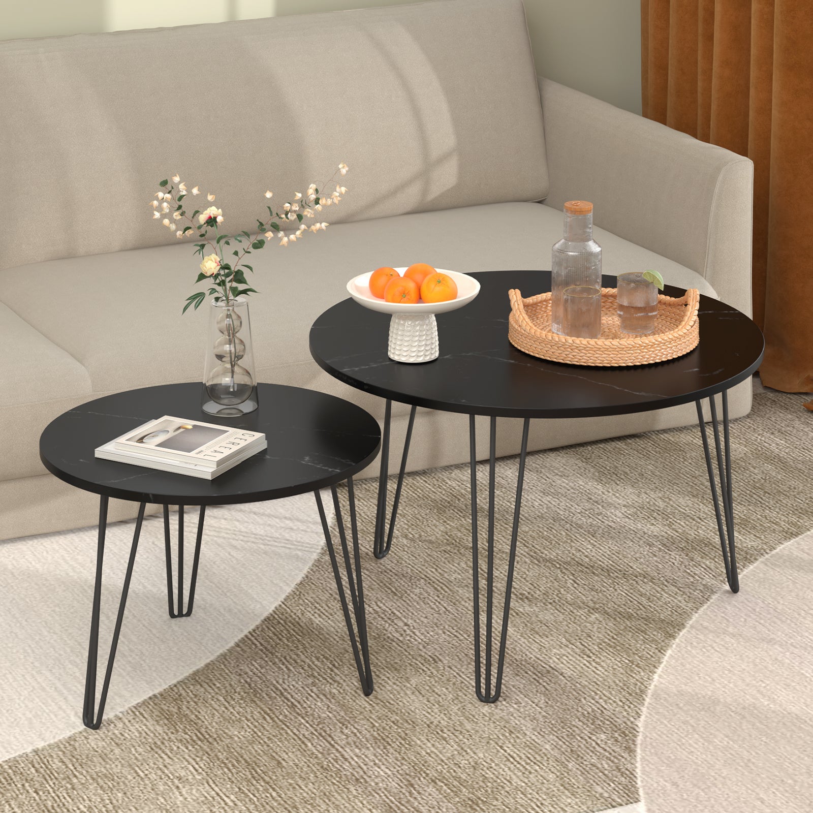 Coffee table with nested marble patterns (Black)