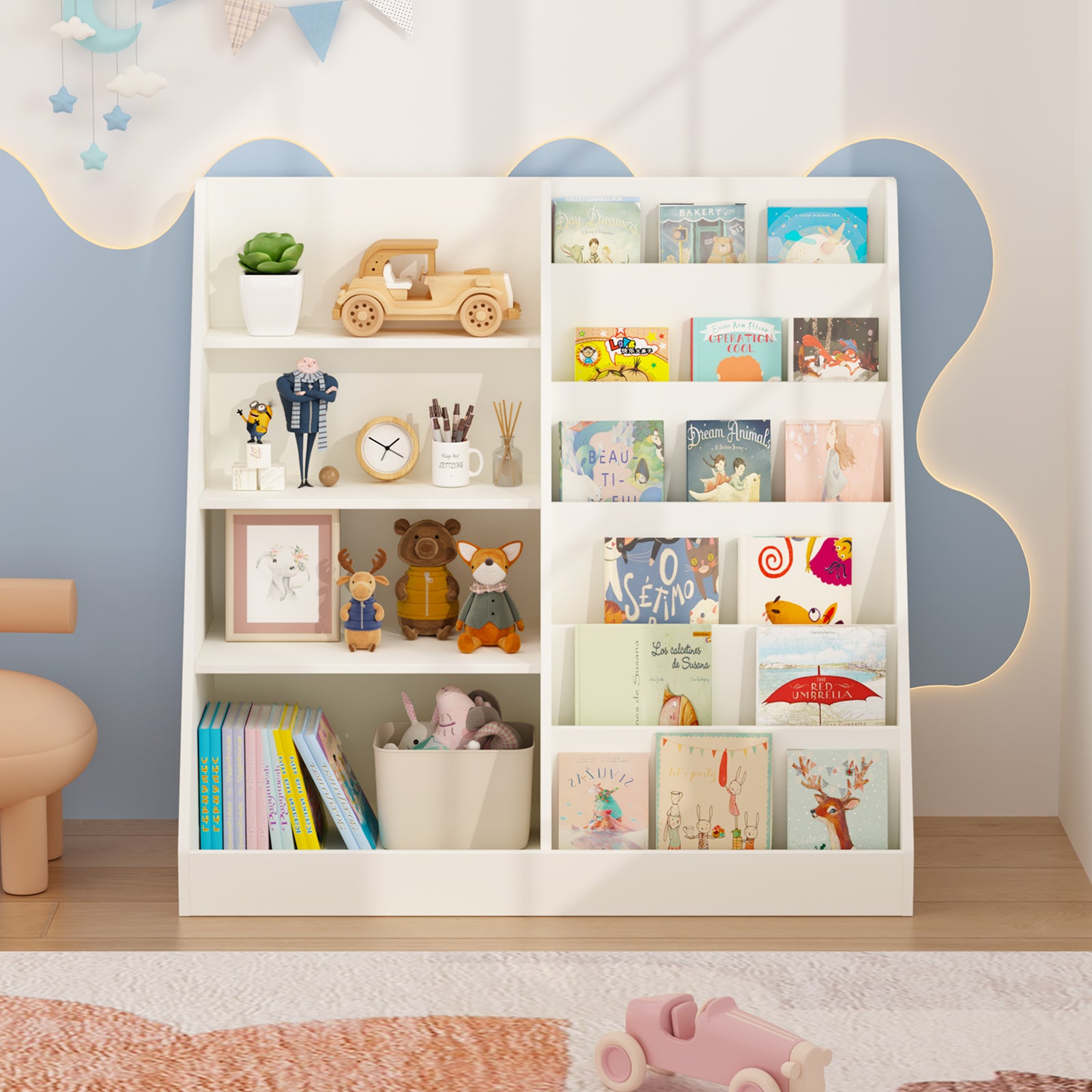 Organizer of children's bookshelves and toy storage