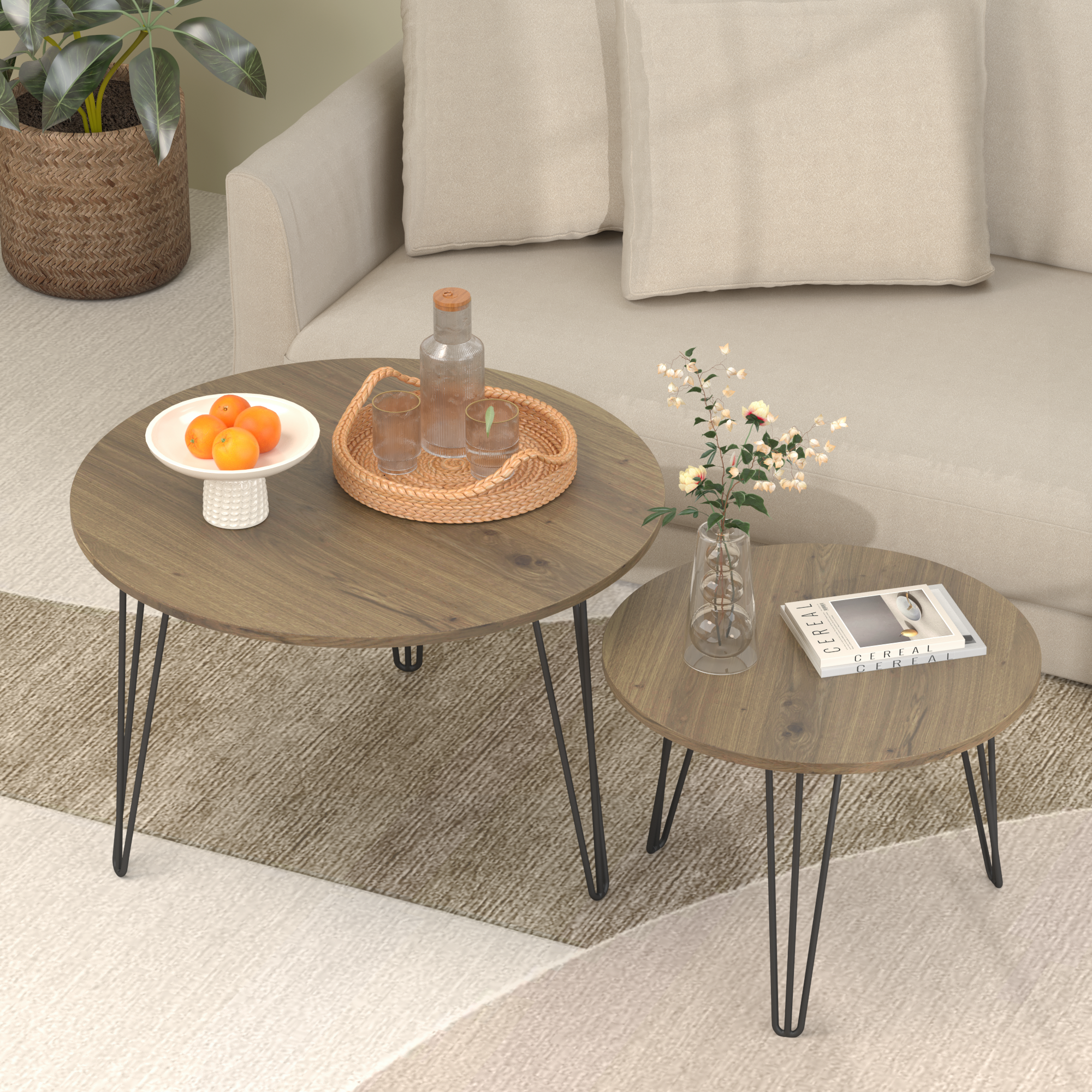 Coffee table with nested marble patterns (Brown)