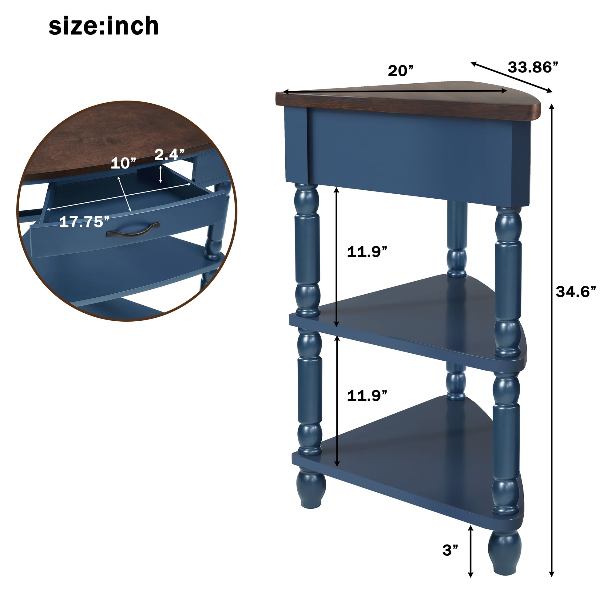 Three-tiered small triangular corner tables(navy blue)